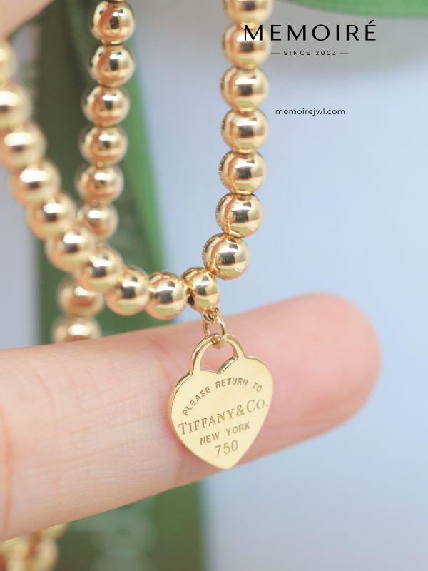 MEMOIRÉ Yellow Gold 4mm Beaded Heart Tag Necklace