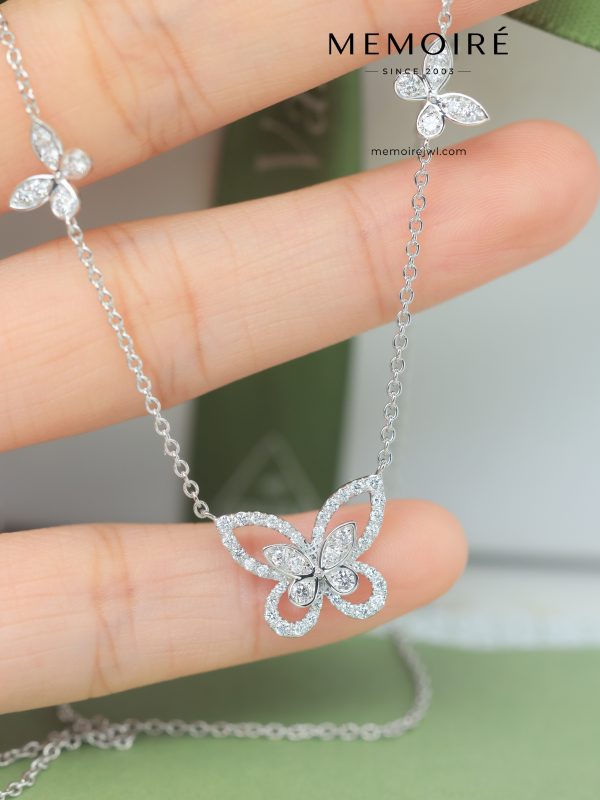 MEMOIRÉ White Gold Five Full-Pave Butterfly Necklace