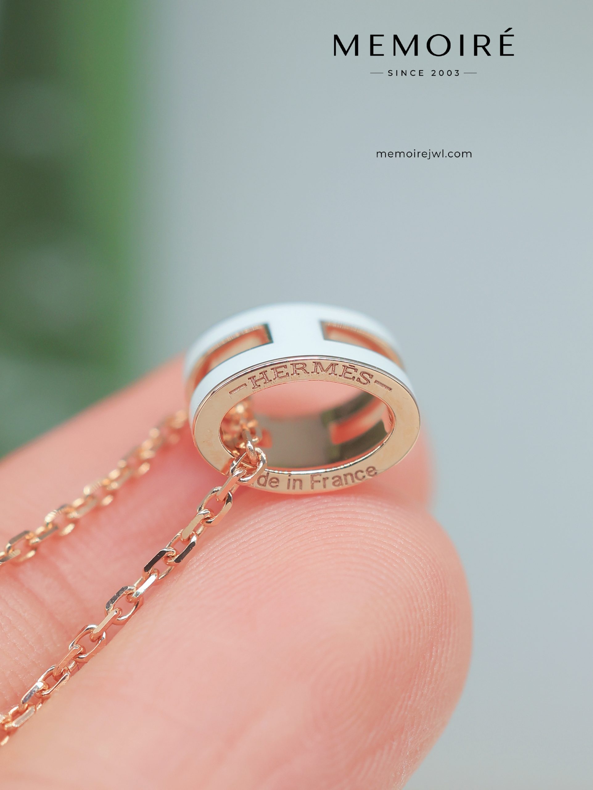 MÉMOIRÉ 18K Rose Gold White Enamel H Necklace