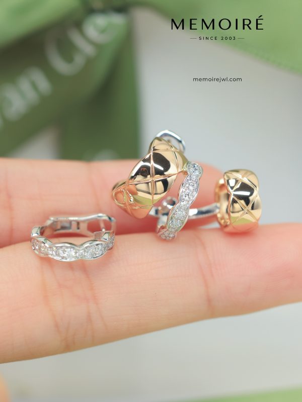 MEMOIRÉ Rose Gold Wide Diamond-Set Quilted Earrings