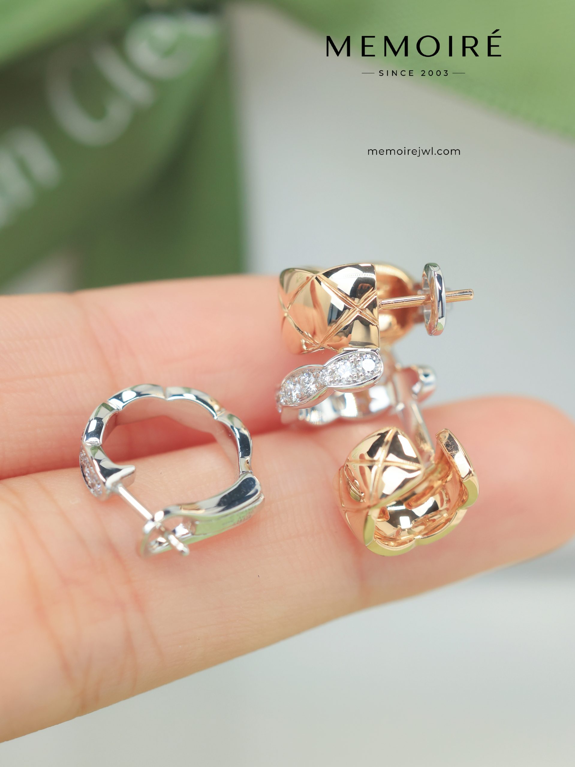 MEMOIRÉ Multi-Tone Asymmetrical Diamond Quilted Earrings - Image 3