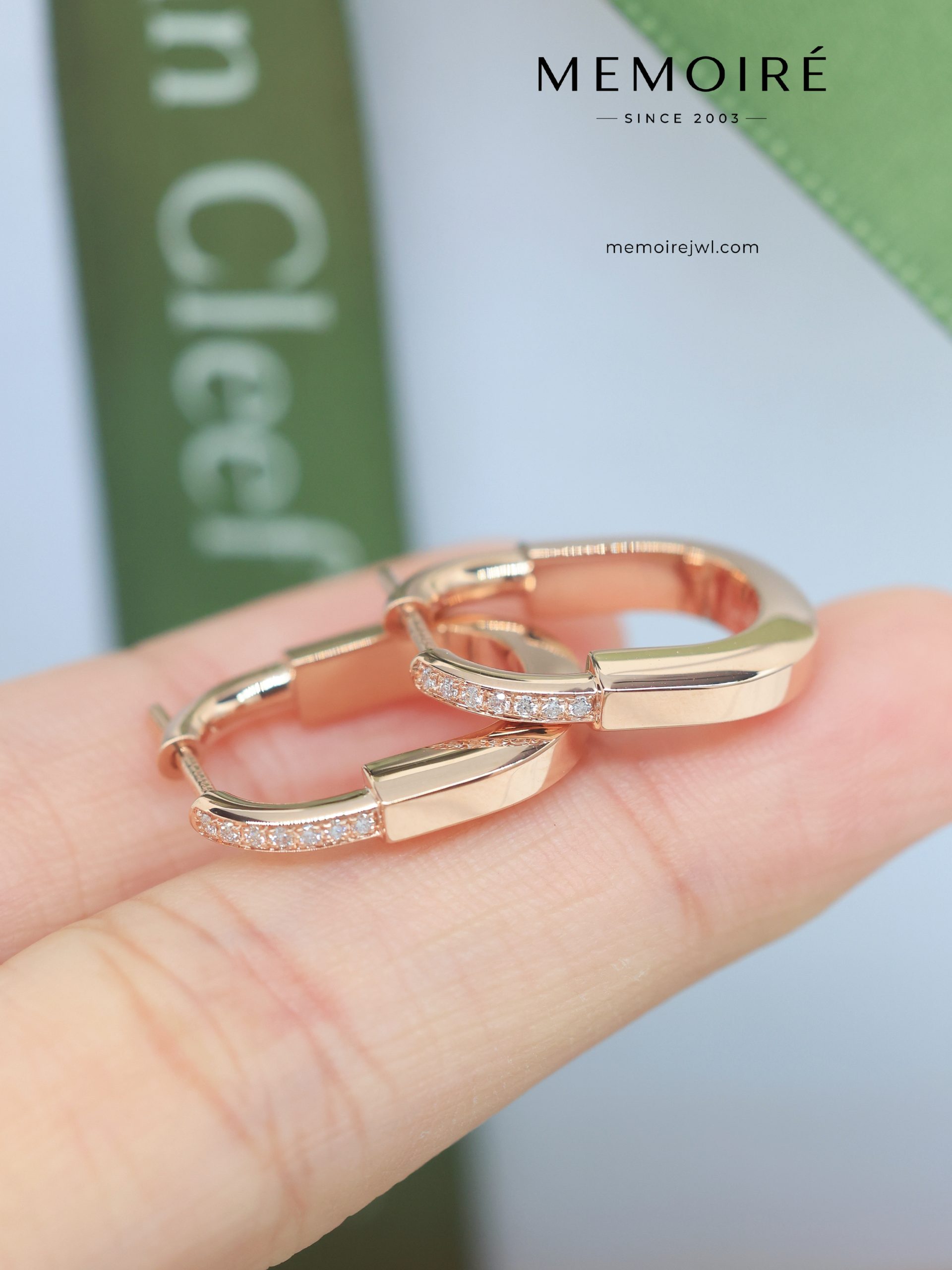 MEMOIRÉ Mini Half Pave Diamond Lock U-Shape Hoop Earrings in Rose Gold - Image 3