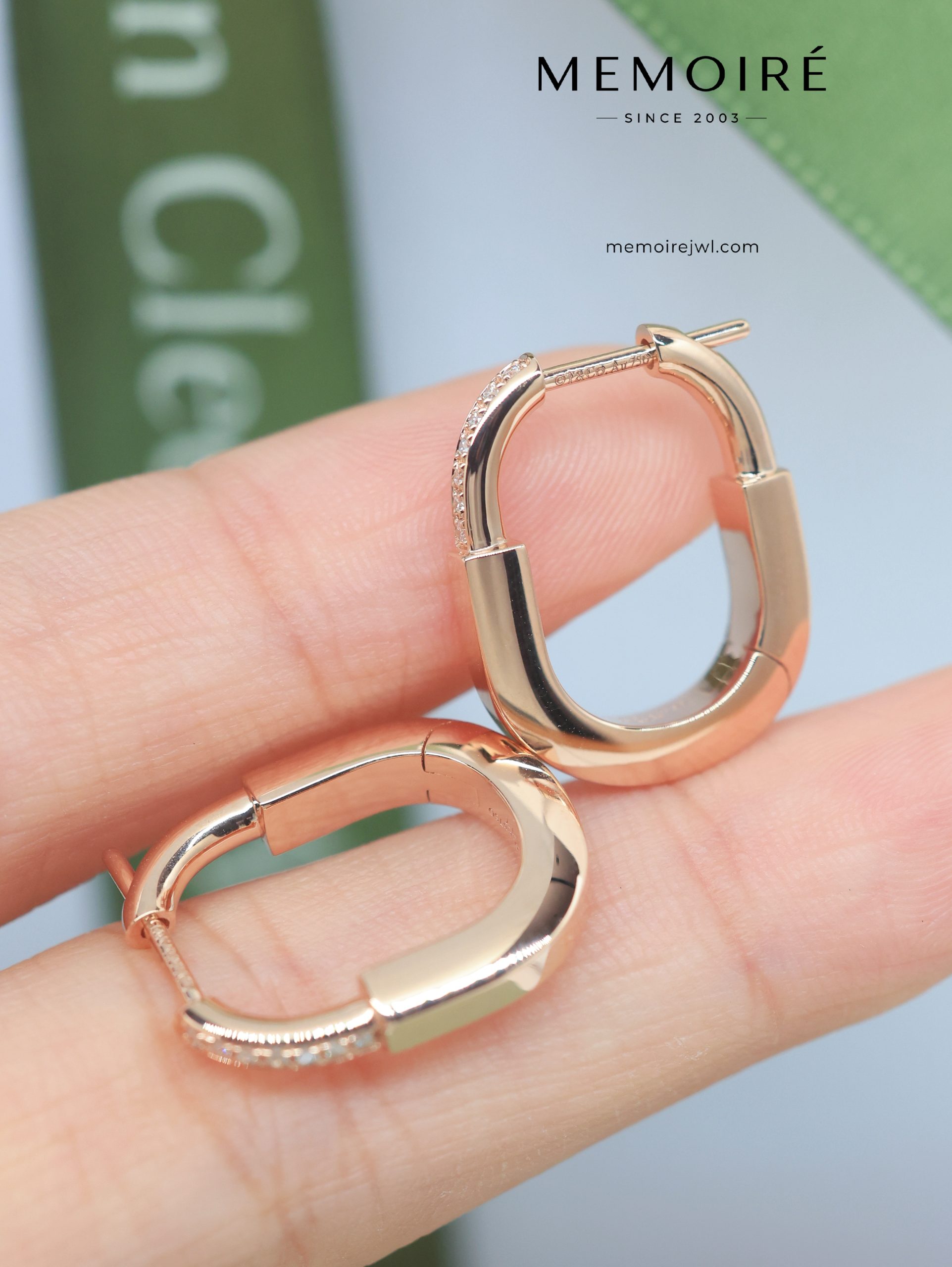 MEMOIRÉ Mini Half Pave Diamond Lock U-Shape Hoop Earrings in Rose Gold - Image 4