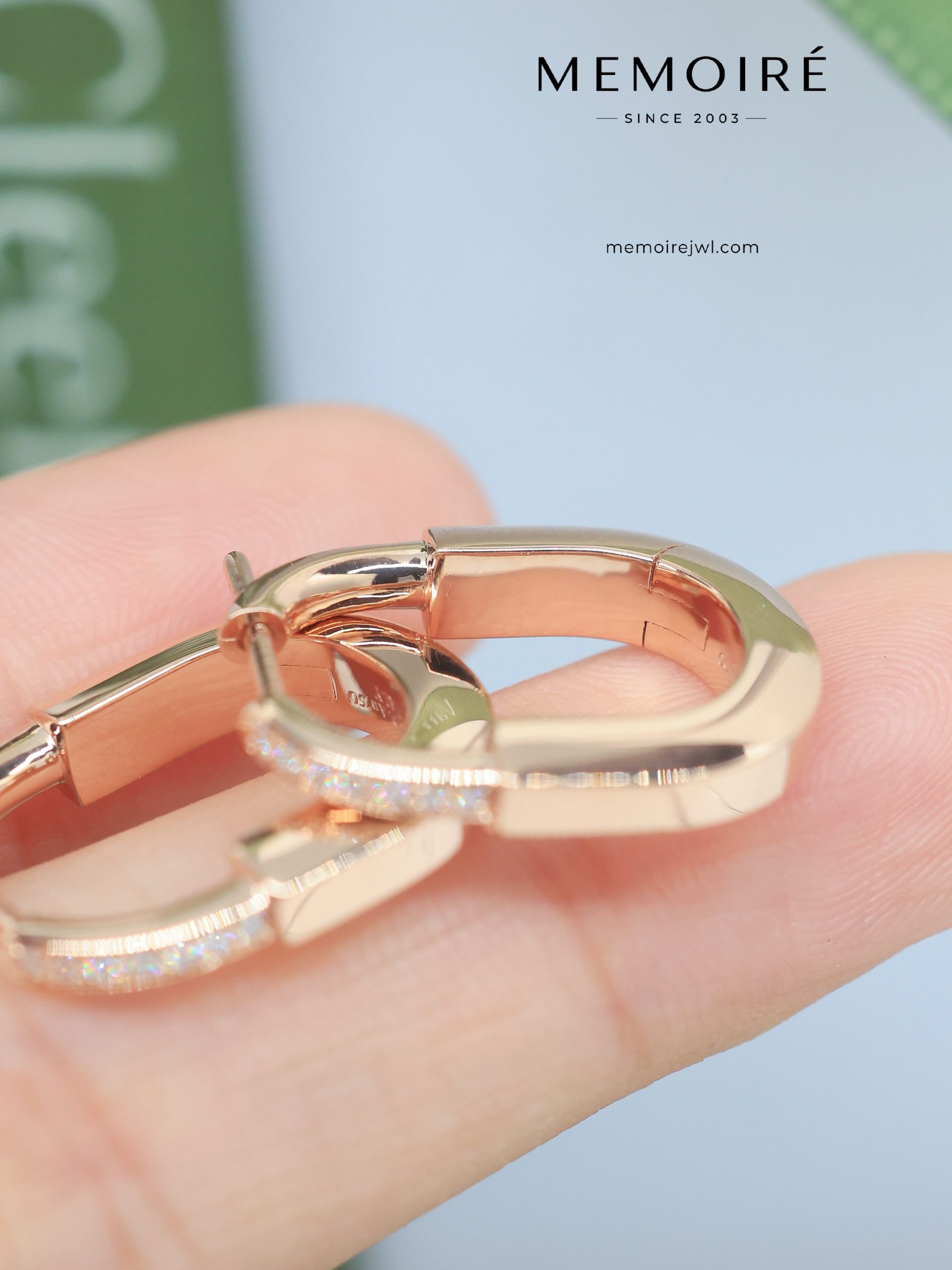MEMOIRÉ Mini Half Pave Diamond Lock U-Shape Hoop Earrings in Rose Gold - Image 5