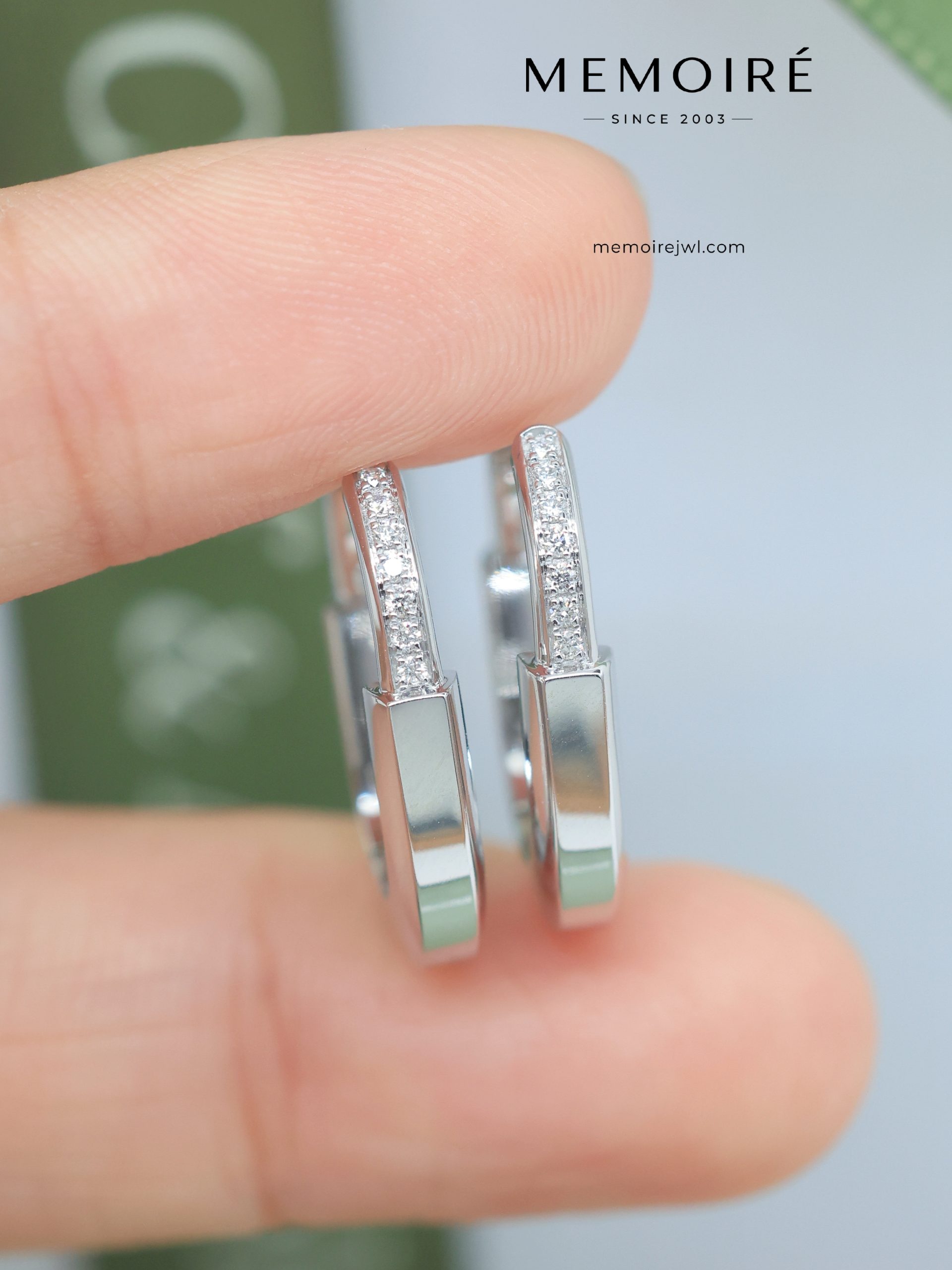 MEMOIRÉ Platinum Small Half-Pave Diamond Lock U-Shaped Earrings