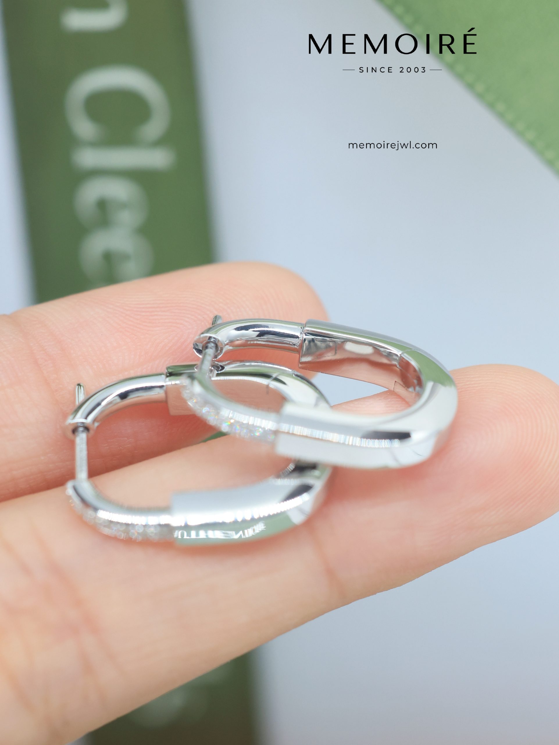 MEMOIRÉ Platinum Small Half-Pave Diamond Lock U-Shaped Earrings - Image 4