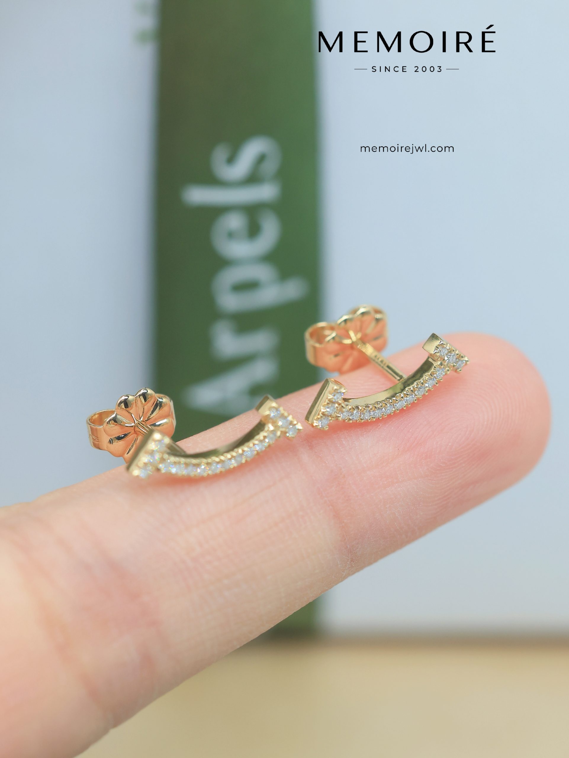 MEMOIRÉ Yellow Gold Mini Full-Pave Diamond Smile Stud Earrings - Image 3