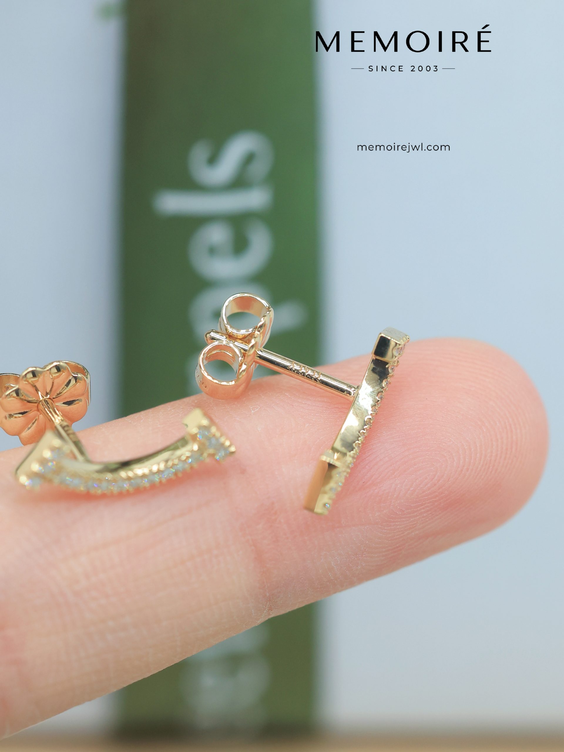 MEMOIRÉ Yellow Gold Mini Full-Pave Diamond Smile Stud Earrings - Image 4
