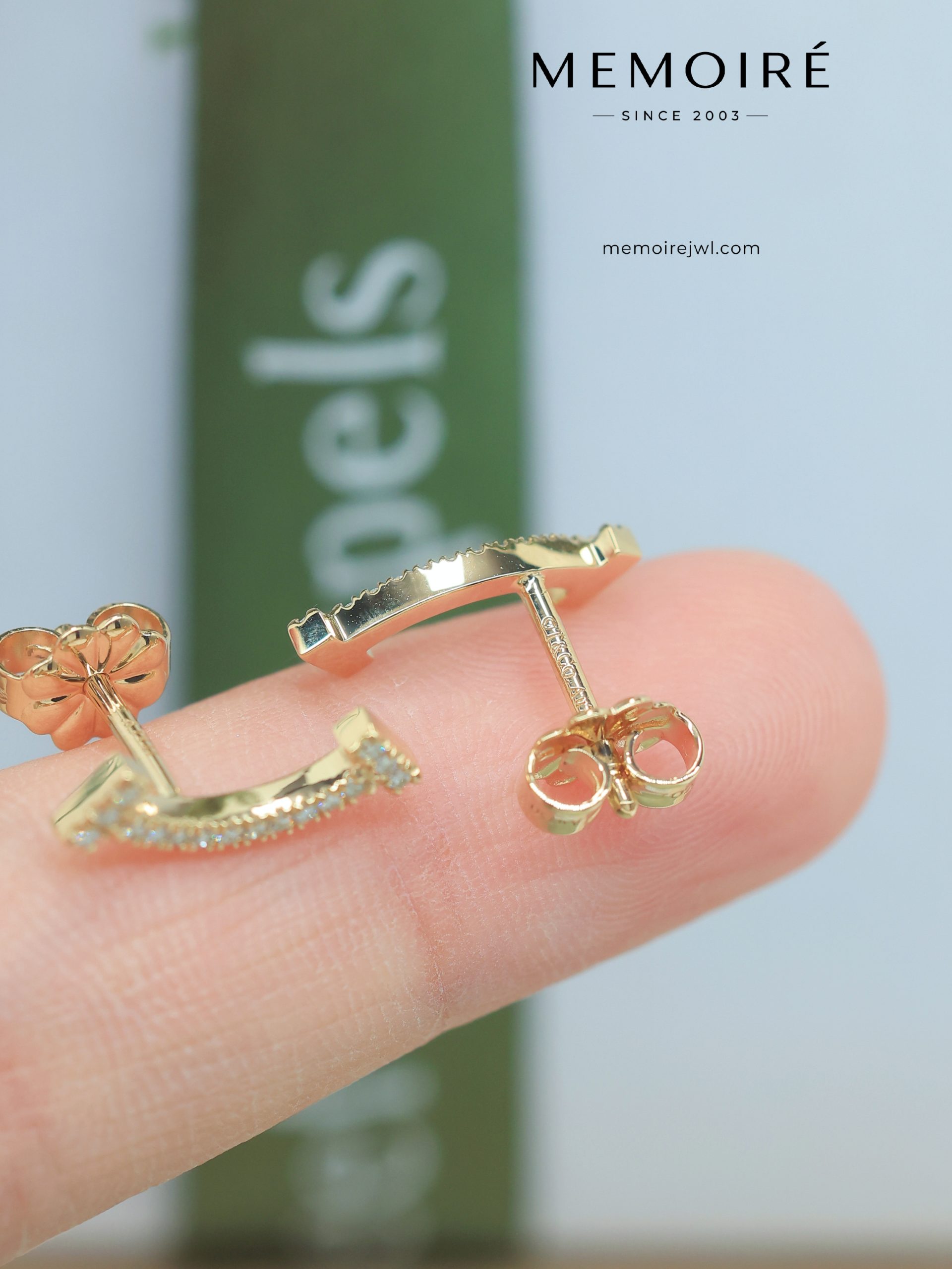 MEMOIRÉ Yellow Gold Mini Full-Pave Diamond Smile Stud Earrings - Image 5