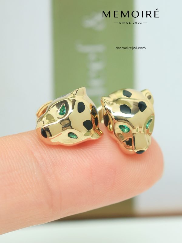 MÉMOIRÉ 18K Gold Enamel Leopard Stud Earrings