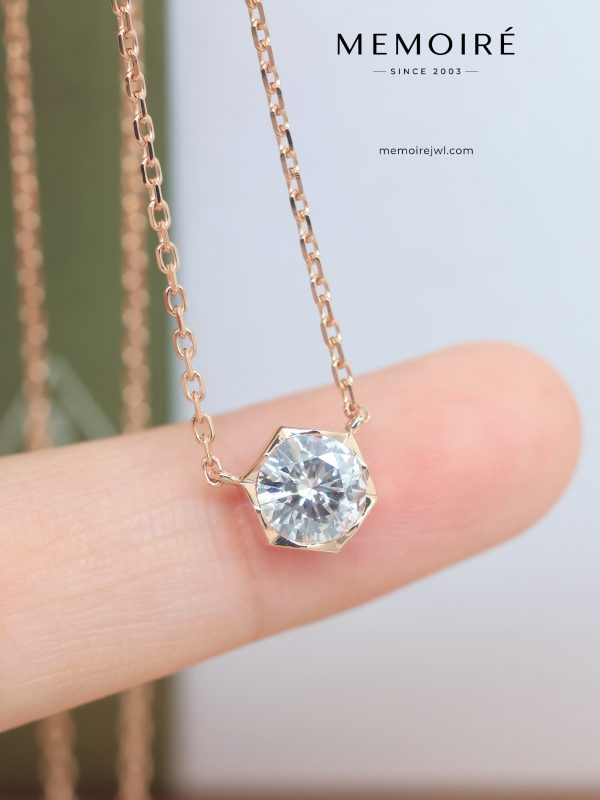 MEMOIRÉ Rose Gold Hexagonal Honeycomb Diamond Necklace