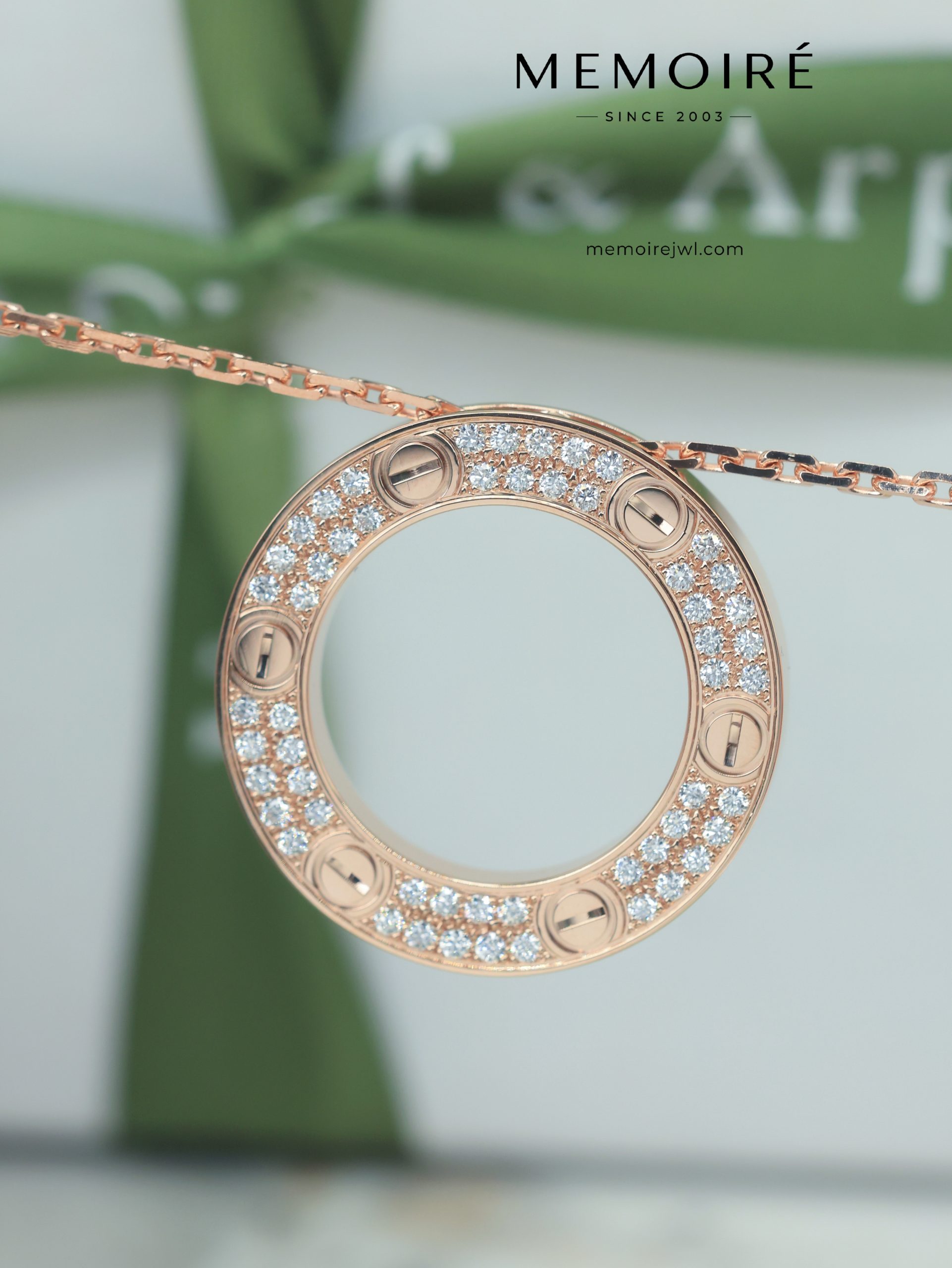 MÉMOIRÉ 18K Rose Gold Full Pave Circle Diamond Necklace - Image 3