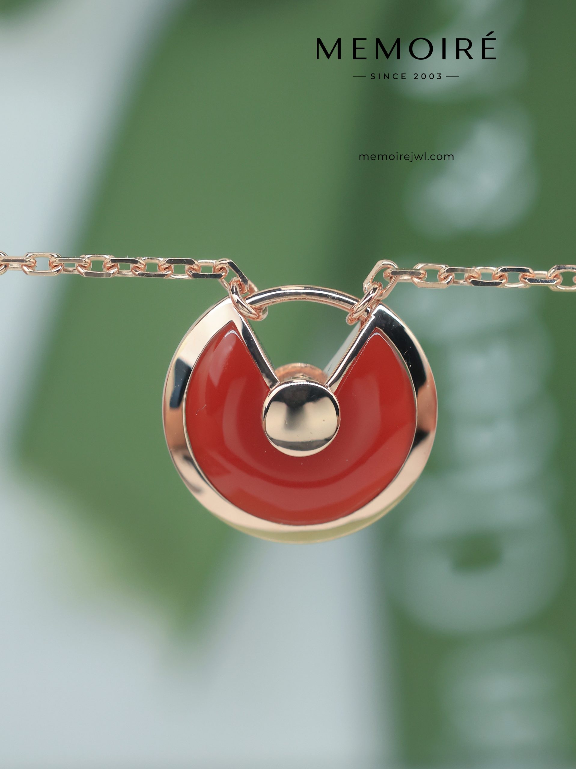 MÉMOIRÉ 18K Rose Gold Red Agate Disc Necklace - Image 3