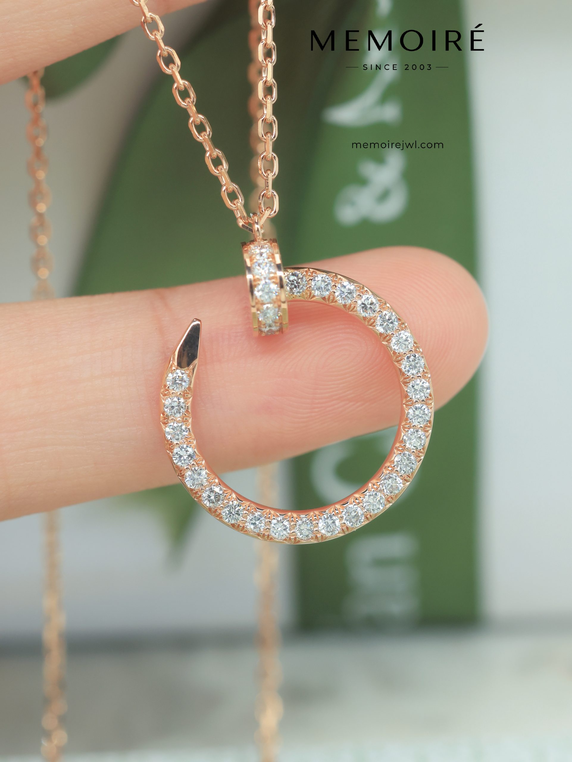 MÉMOIRÉ 18K Rose Gold Full Pave Crescent Diamond Necklace