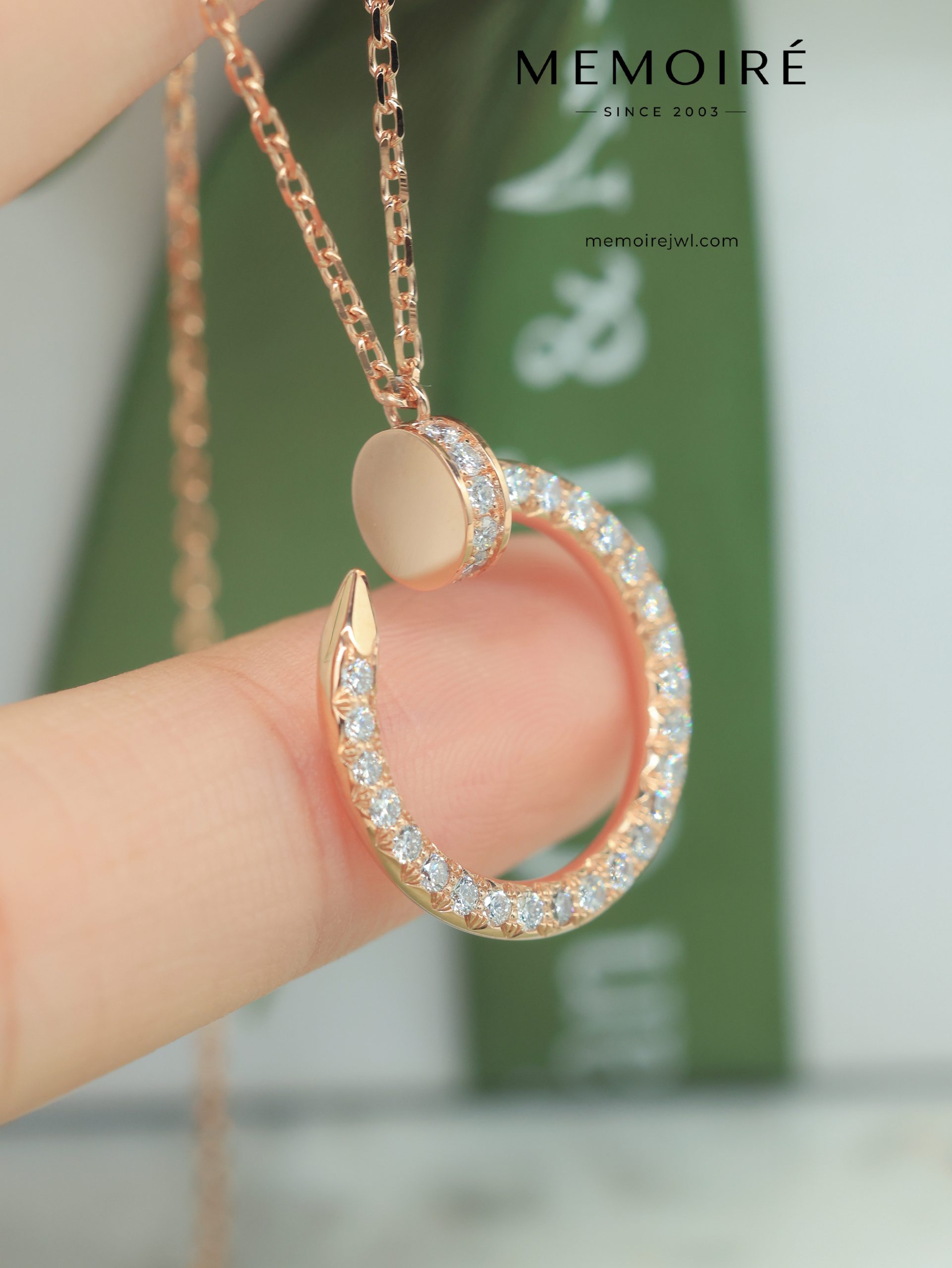 MÉMOIRÉ 18K Rose Gold Full Pave Crescent Diamond Necklace - Image 3