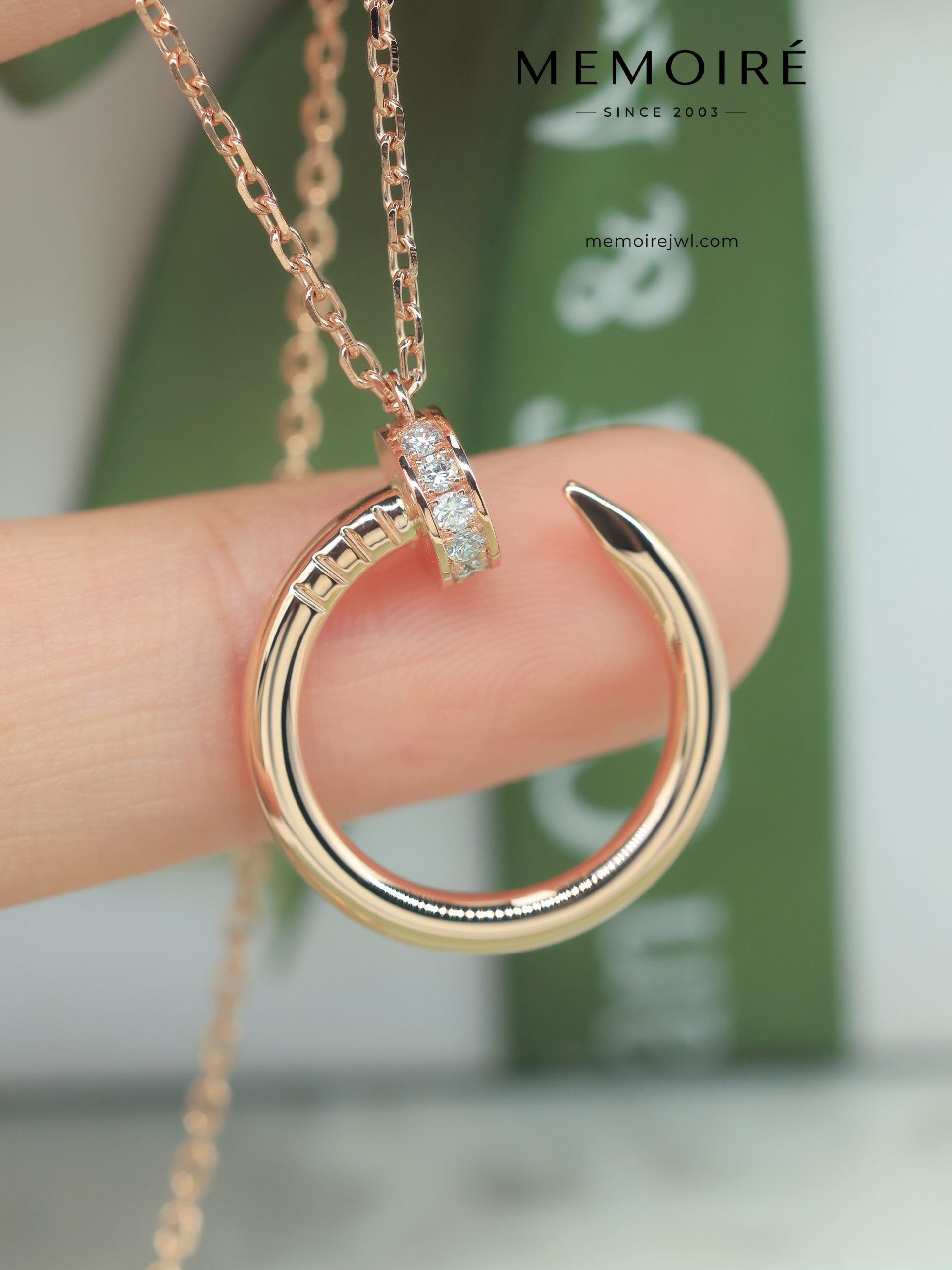 MÉMOIRÉ 18K Rose Gold Full Pave Crescent Diamond Necklace - Image 4