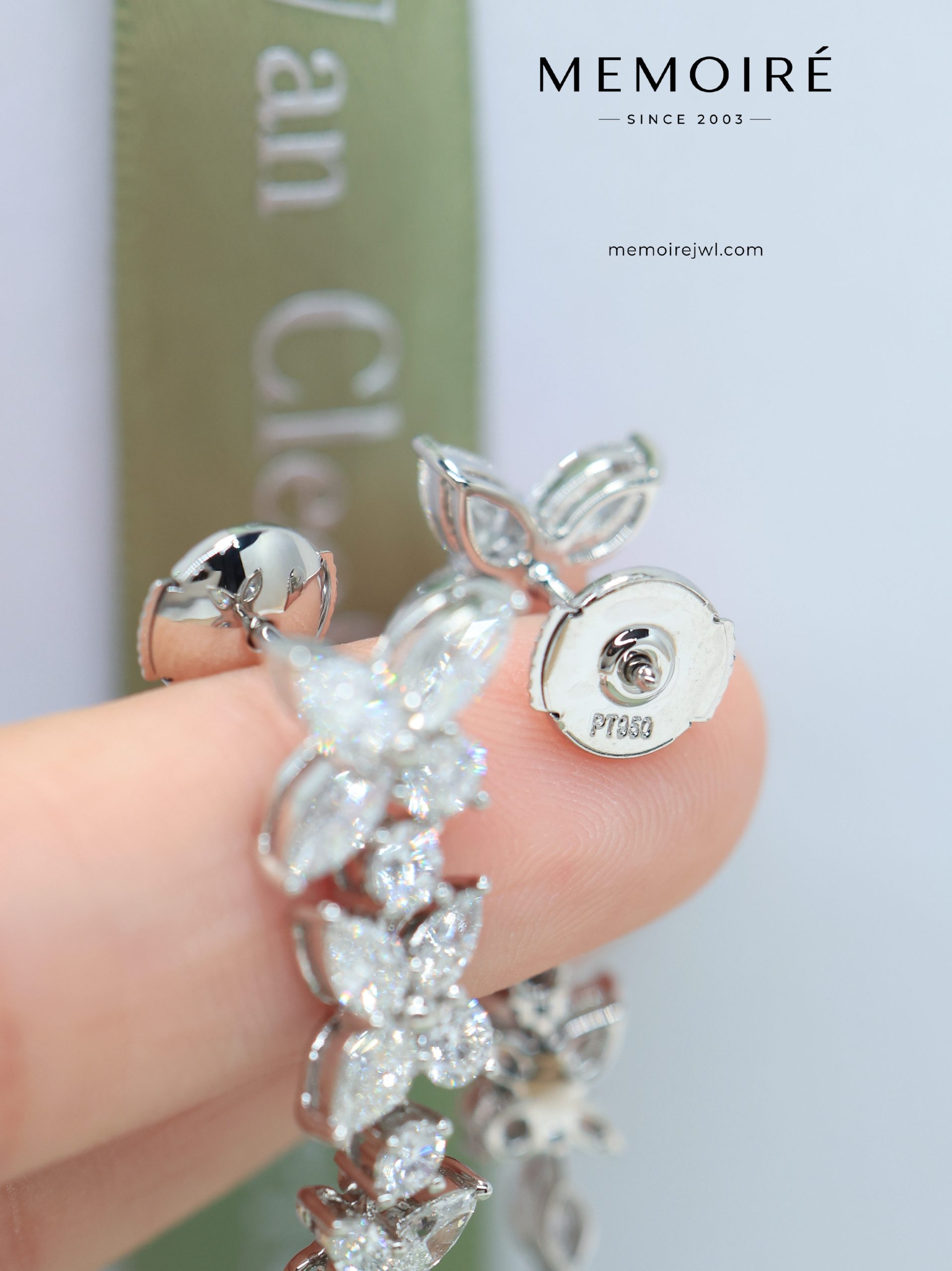 MEMOIRÉ Platinum Marquise, Pear & Round Diamond Cluster Drop Earrings - Image 4
