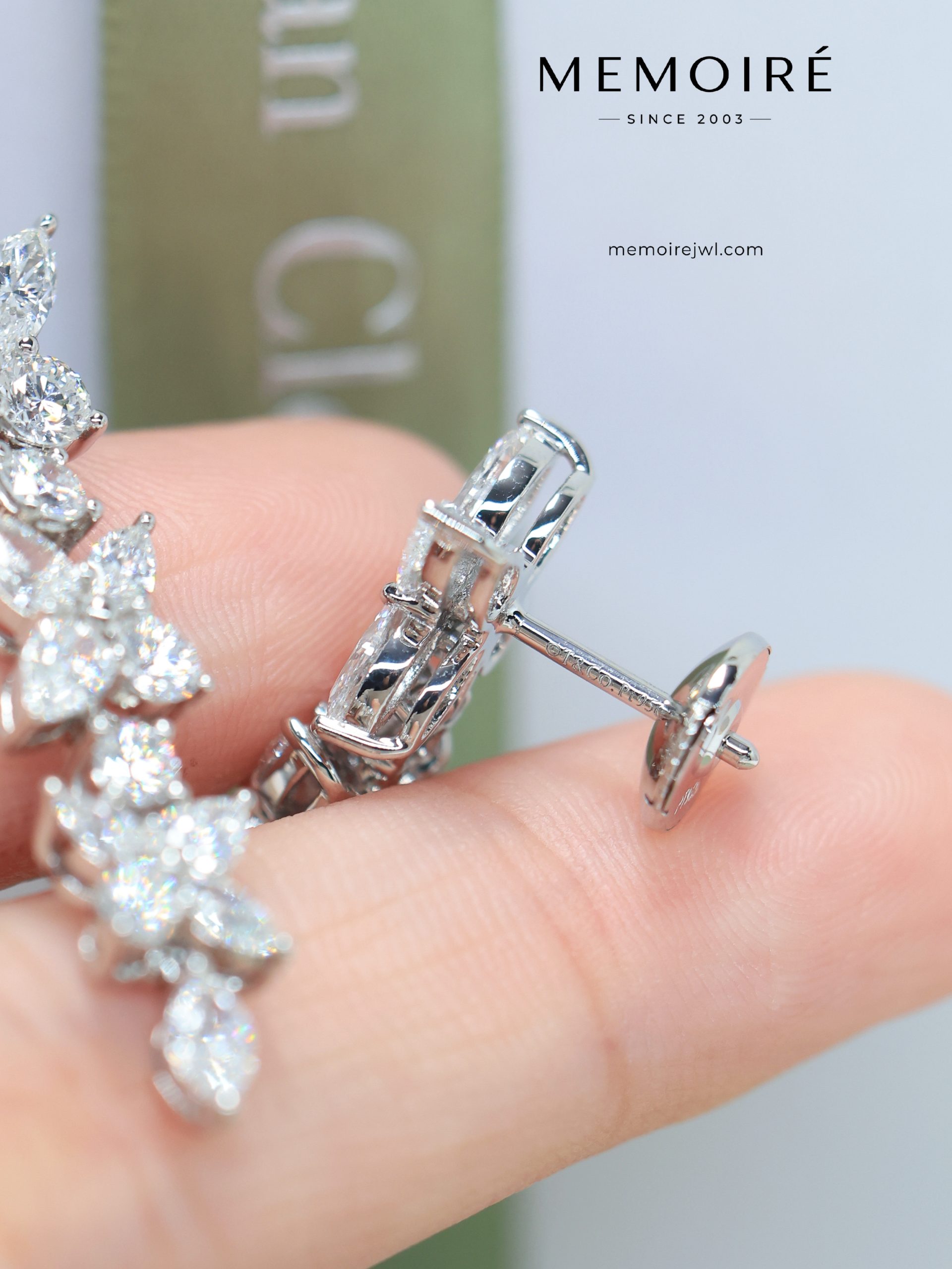 MEMOIRÉ Platinum Marquise, Pear & Round Diamond Cluster Drop Earrings - Image 5