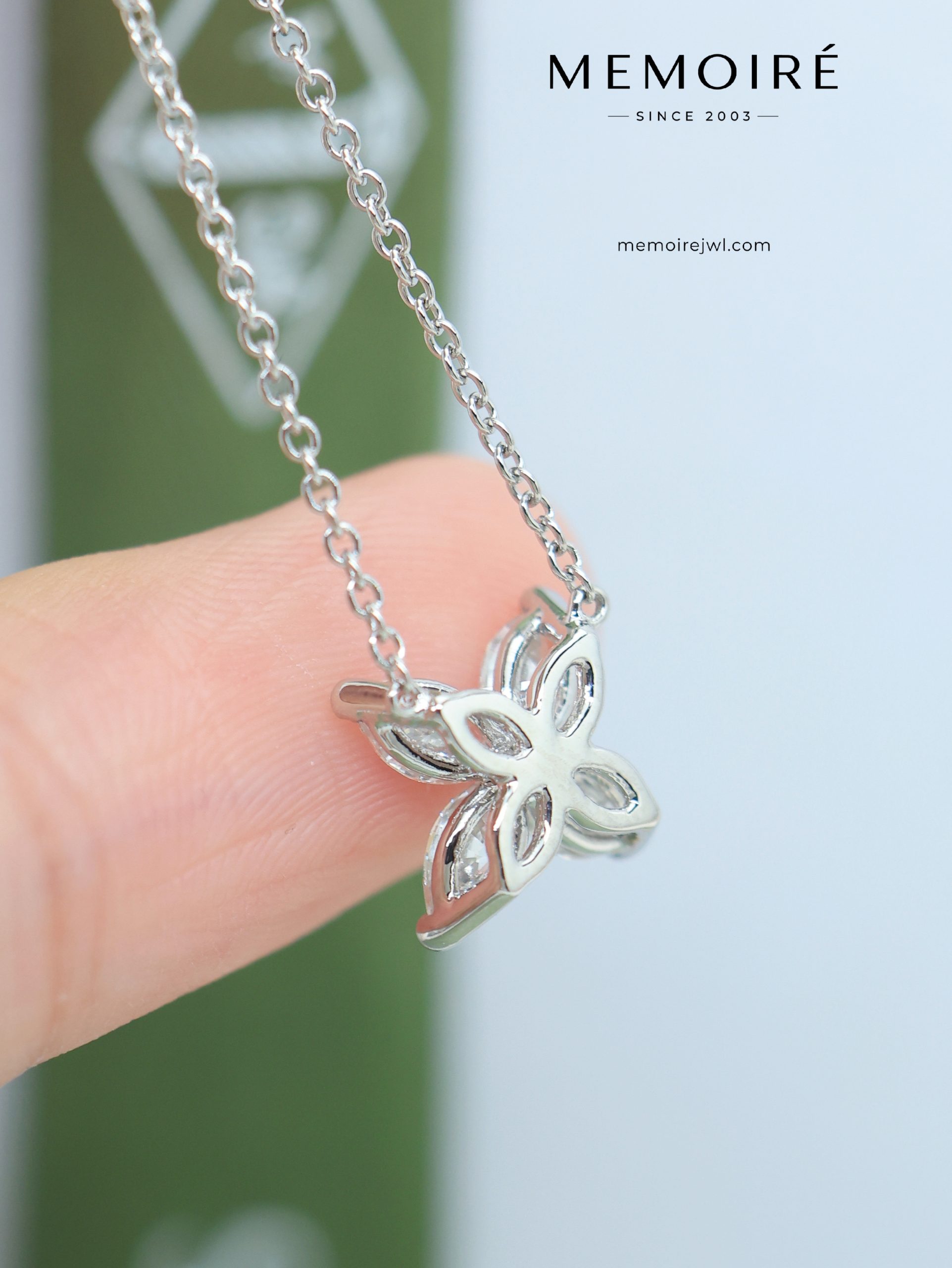 MEMOIRÉ Platinum 4 Marquise-Cut Diamond Flower Pendant Necklace - Image 4
