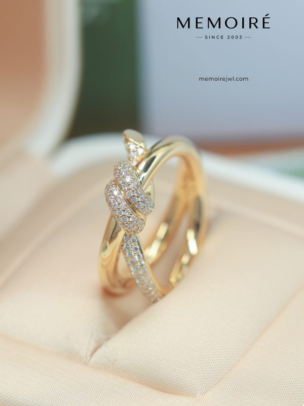 MEMOIRÉ Yellow Gold Knot Ring with Partial Diamond Pavé