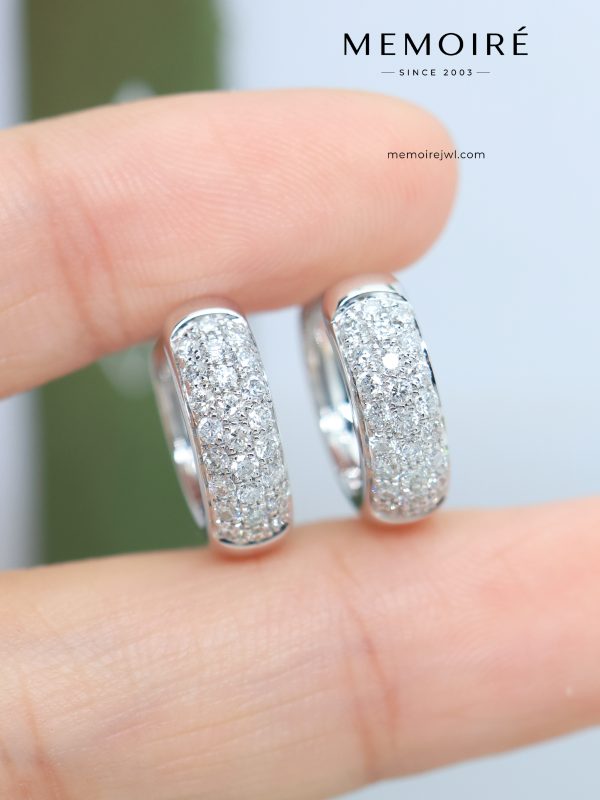 MÉMOIRÉ 18K White Gold Pave Diamond Huggie Earrings