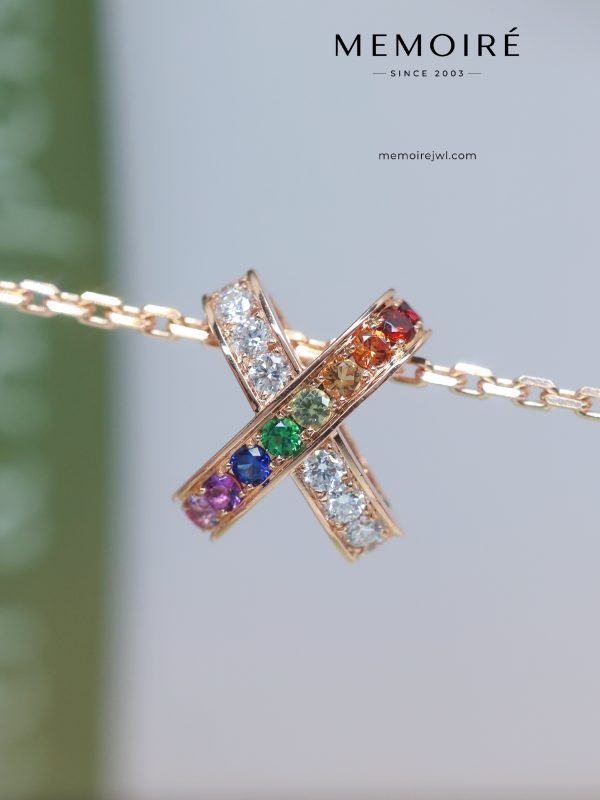 MEMOIRÉ Rose Gold Rainbow Gemstone Cross Necklace