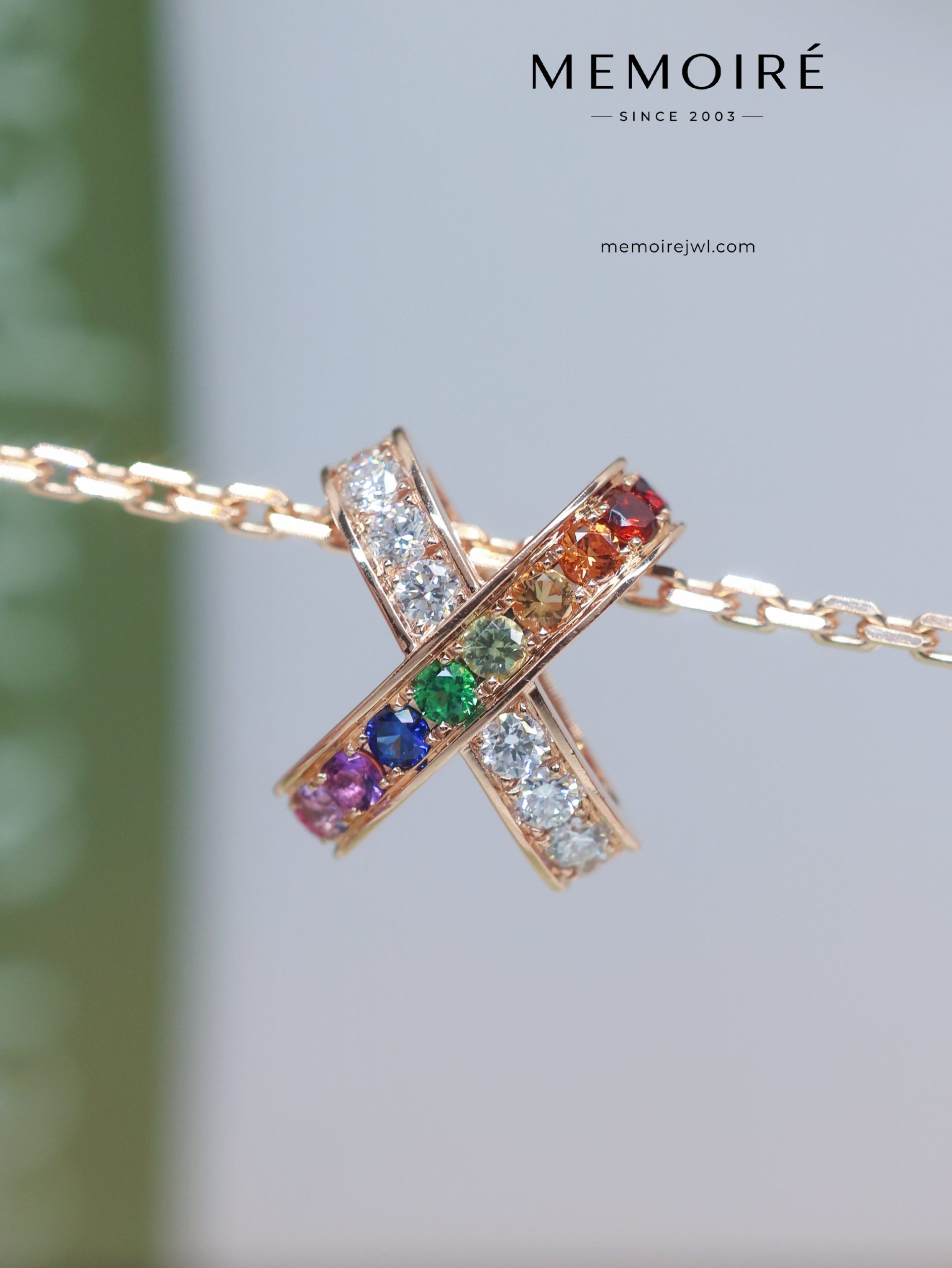MEMOIRÉ Rose Gold Rainbow Gemstone Cross Necklace