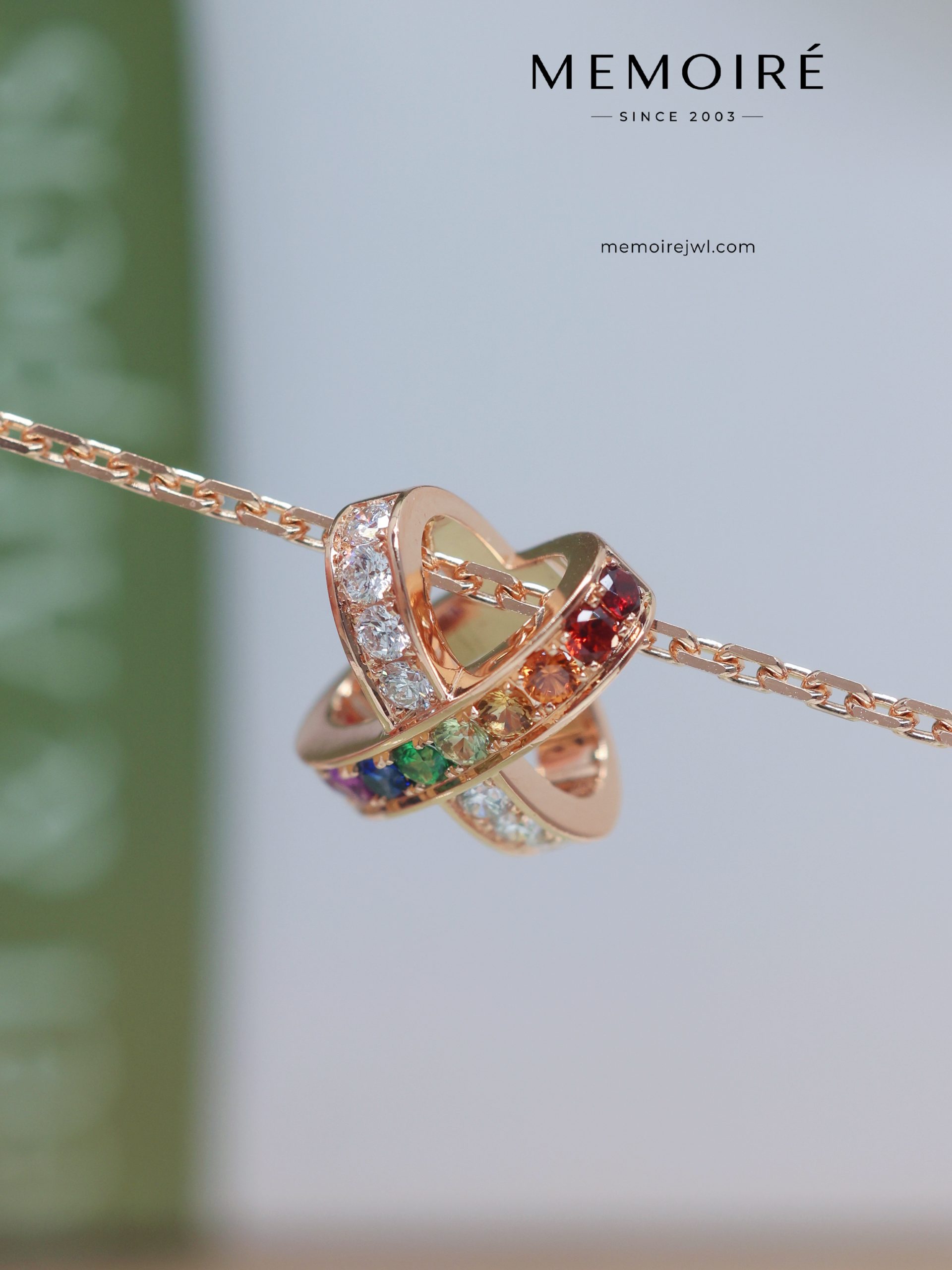 MEMOIRÉ Rose Gold Rainbow Gemstone Cross Necklace - Image 4