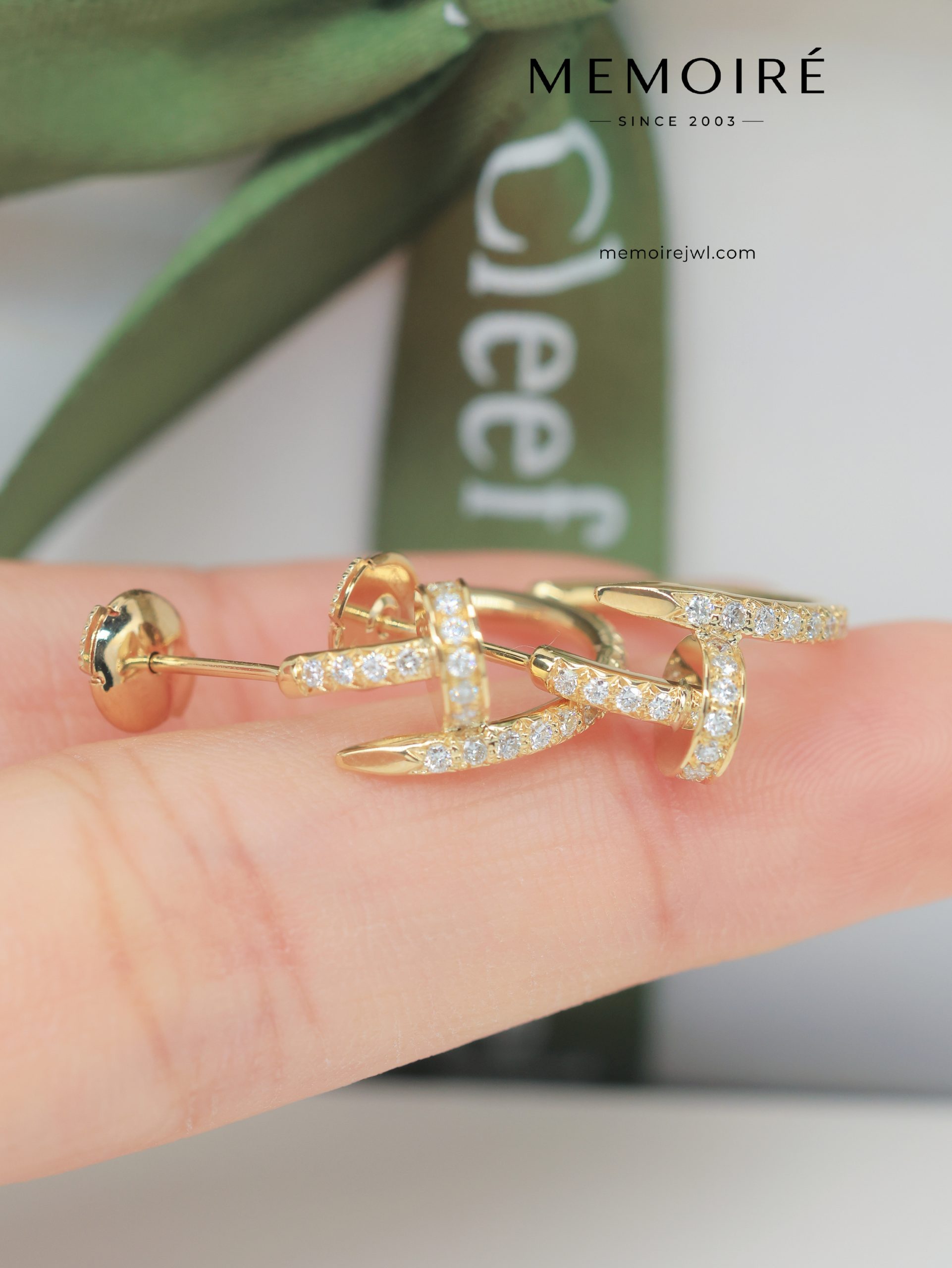 MÉMOIRÉ 18K Yellow Gold Full Pave Nail Hoop Stud Earrings