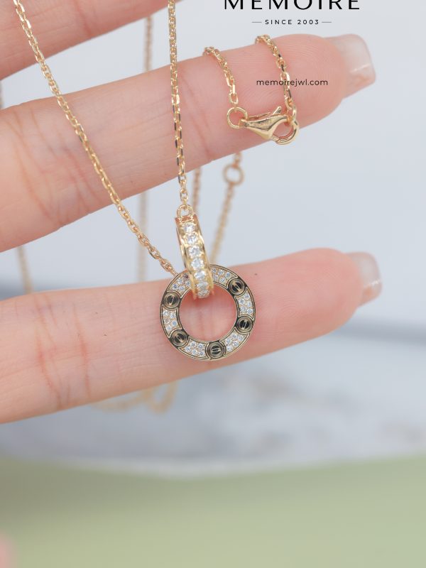 MÉMOIRÉ 18K Gold Full Diamond Dual Circle Screw Necklace