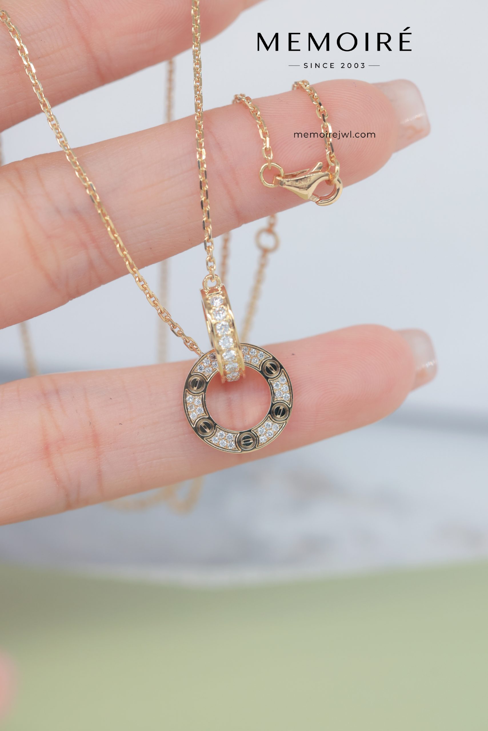 MÉMOIRÉ 18K Gold Full Diamond Dual Circle Screw Necklace