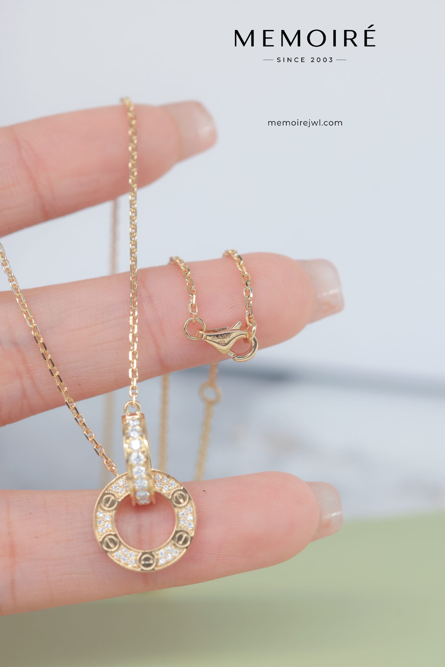 MÉMOIRÉ 18K Gold Full Diamond Dual Circle Screw Necklace - Image 3
