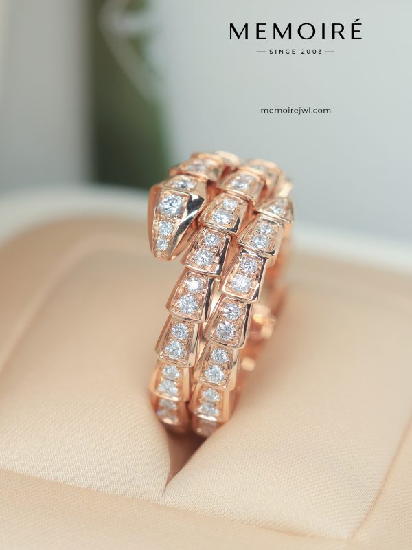 MÉMOIRÉ Double Coil Snake Pave Diamond 18K Rose Gold Band Ring