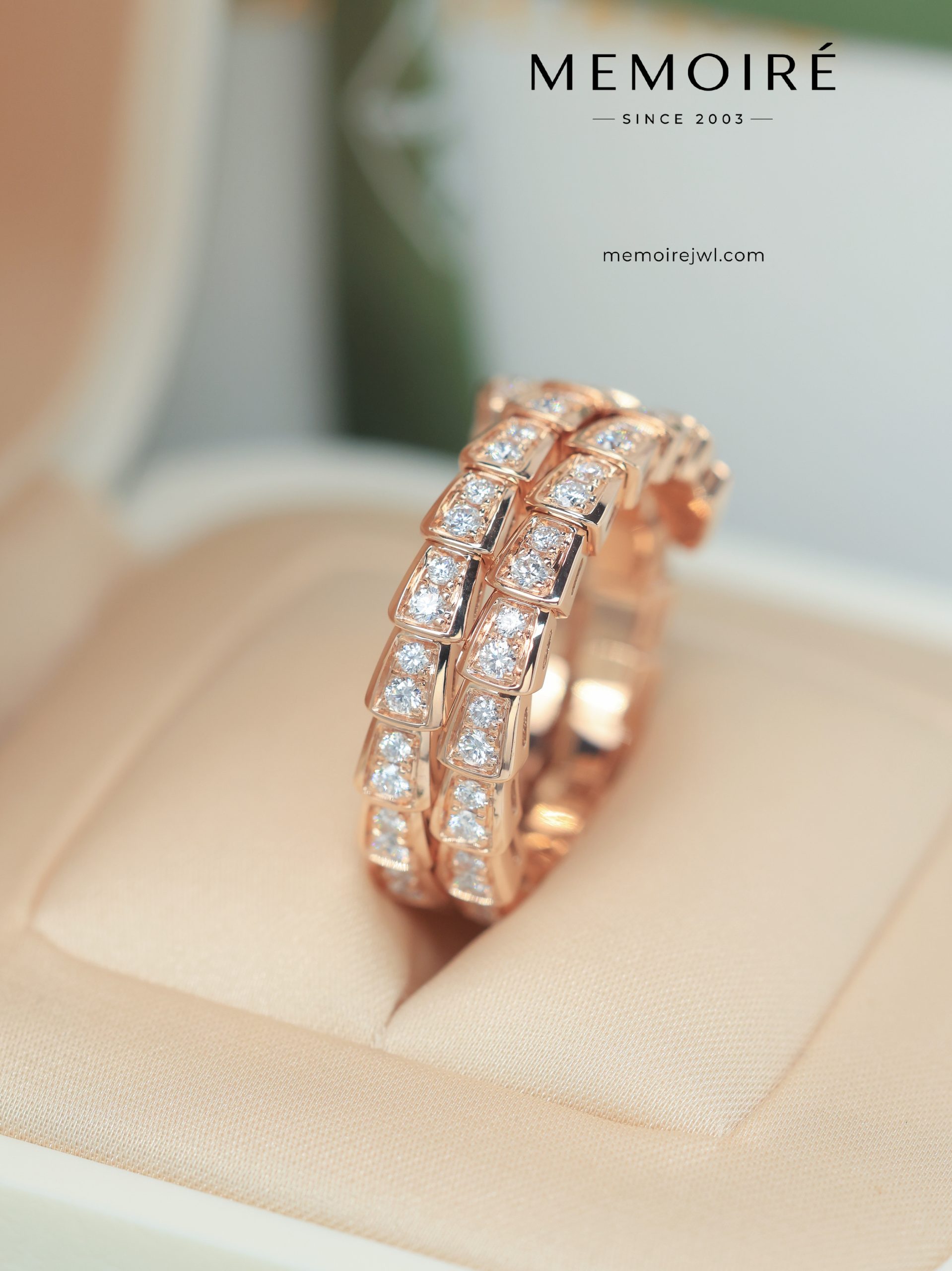 MÉMOIRÉ Double Coil Snake Pave Diamond 18K Rose Gold Band Ring - Image 4