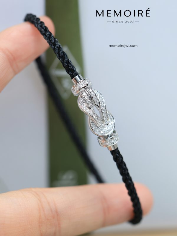 MEMOIRÉ White Gold Medium Full-Pave Figure-Eight Buckle Black Nylon Cord Bracelet