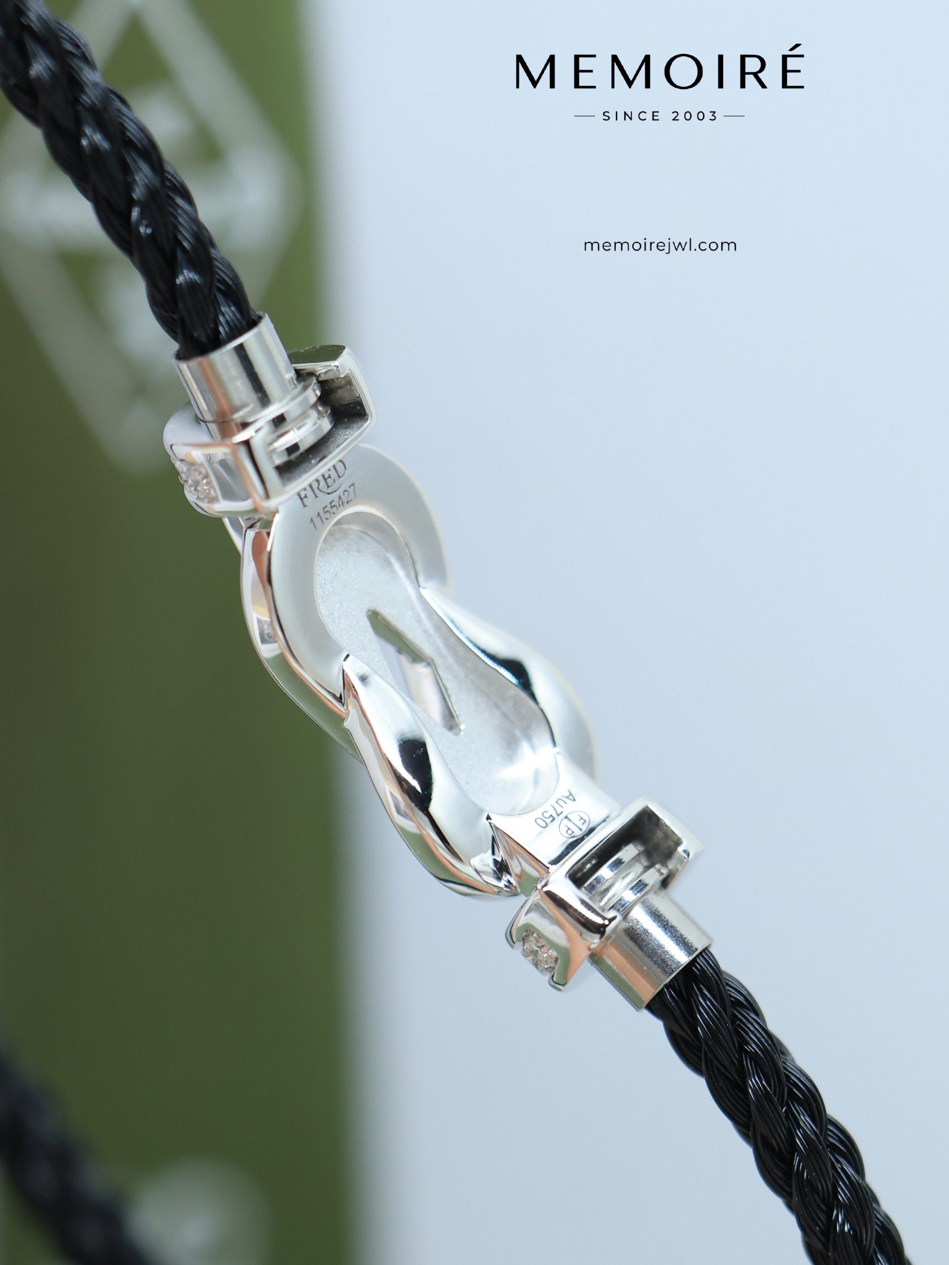 MEMOIRÉ White Gold Medium Full-Pave Figure-Eight Buckle Black Nylon Cord Bracelet - Image 5