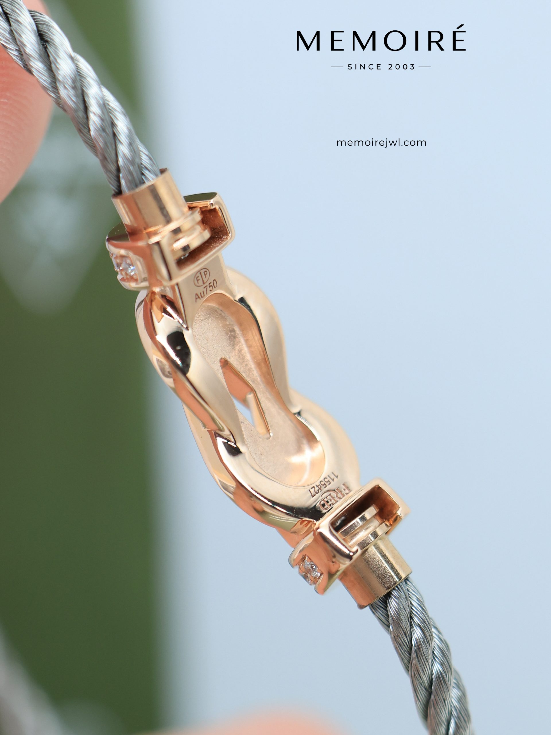 MEMOIRÉ Rose Gold Medium Full-Pave Figure-Eight Buckle Silver Nylon Cord Bracelet - Image 5