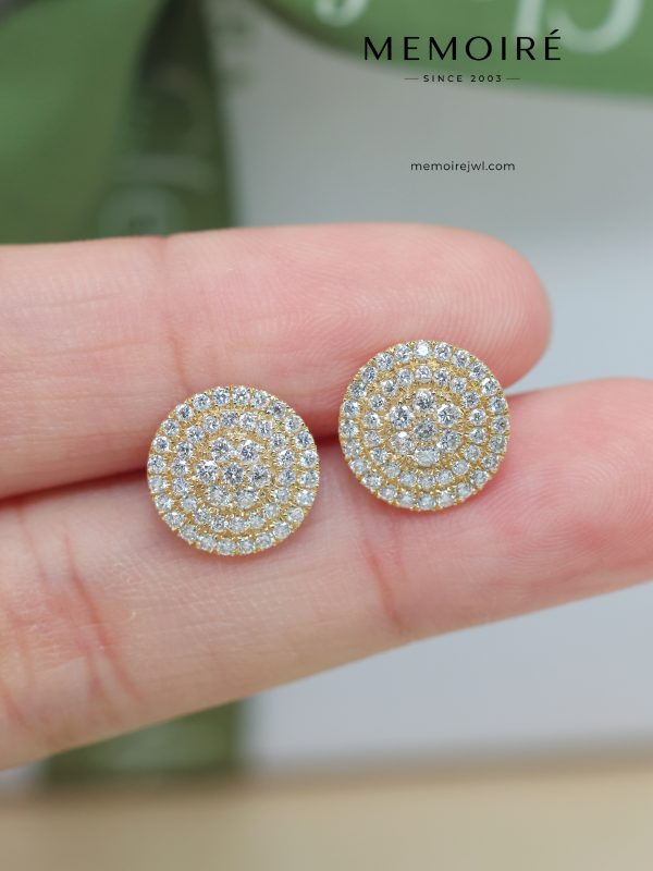 MÉMOIRÉ 18K Yellow Gold Multi-Row Pave Round Diamond Disc Stud Earrings