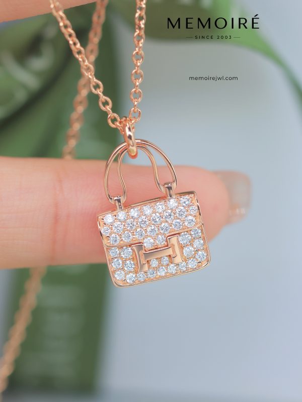 MEMOIRÉ 18K Rose Gold Full Pave Diamond Mini Handbag Pendant Necklace