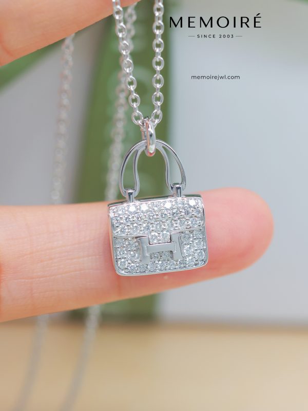 MÉMOIRÉ Full Diamond Mini Handbag 18K White Gold Necklace