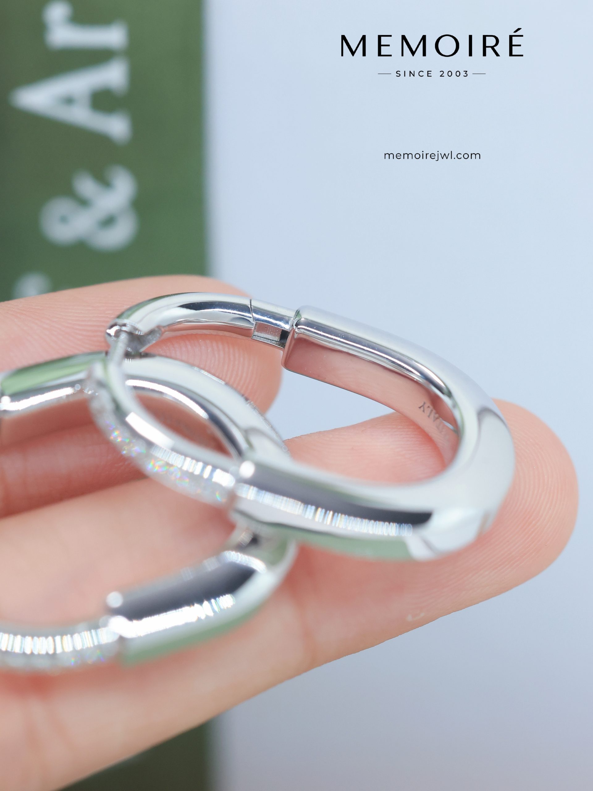 MEMOIRÉ Platinum Medium Half-Pave Lock U-Shaped Hoop Earrings - Image 5