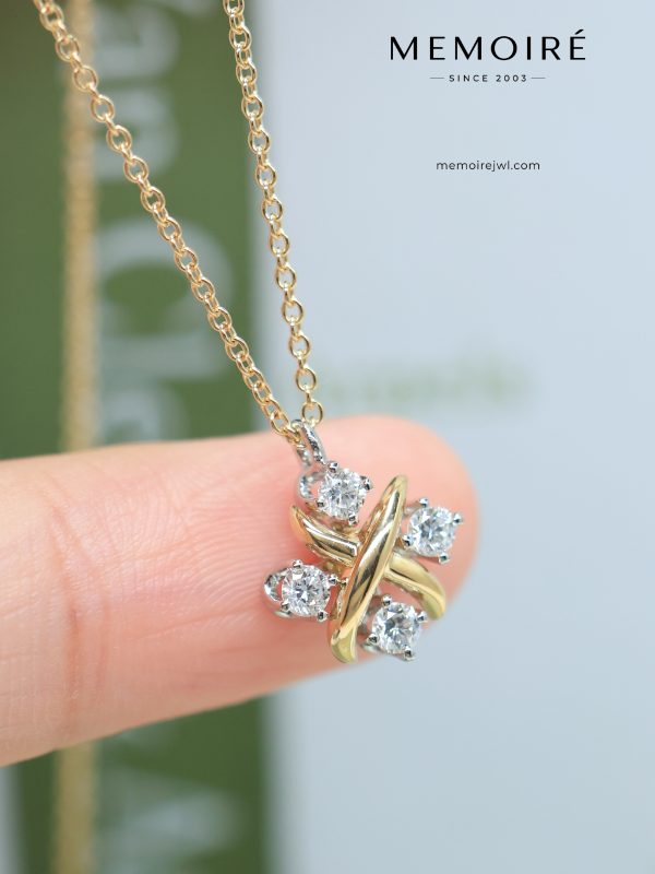 MÉMOIRÉ Two-Tone X Knot Four-Stone Diamond 18K Gold Pendant Necklace