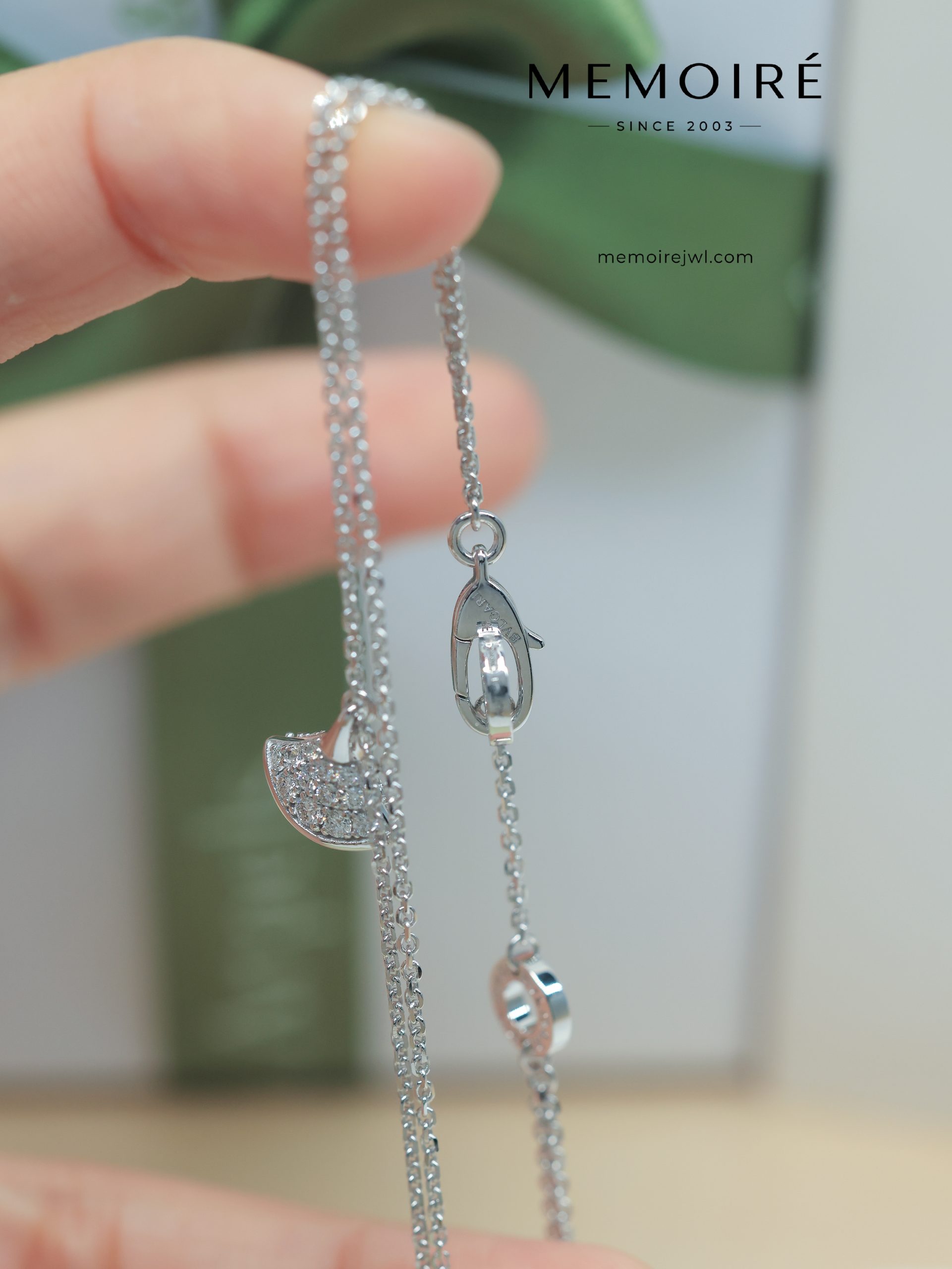 MÉMOIRÉ Pave Diamond Fan 18K White Gold Dainty Pendant Necklace - Image 4