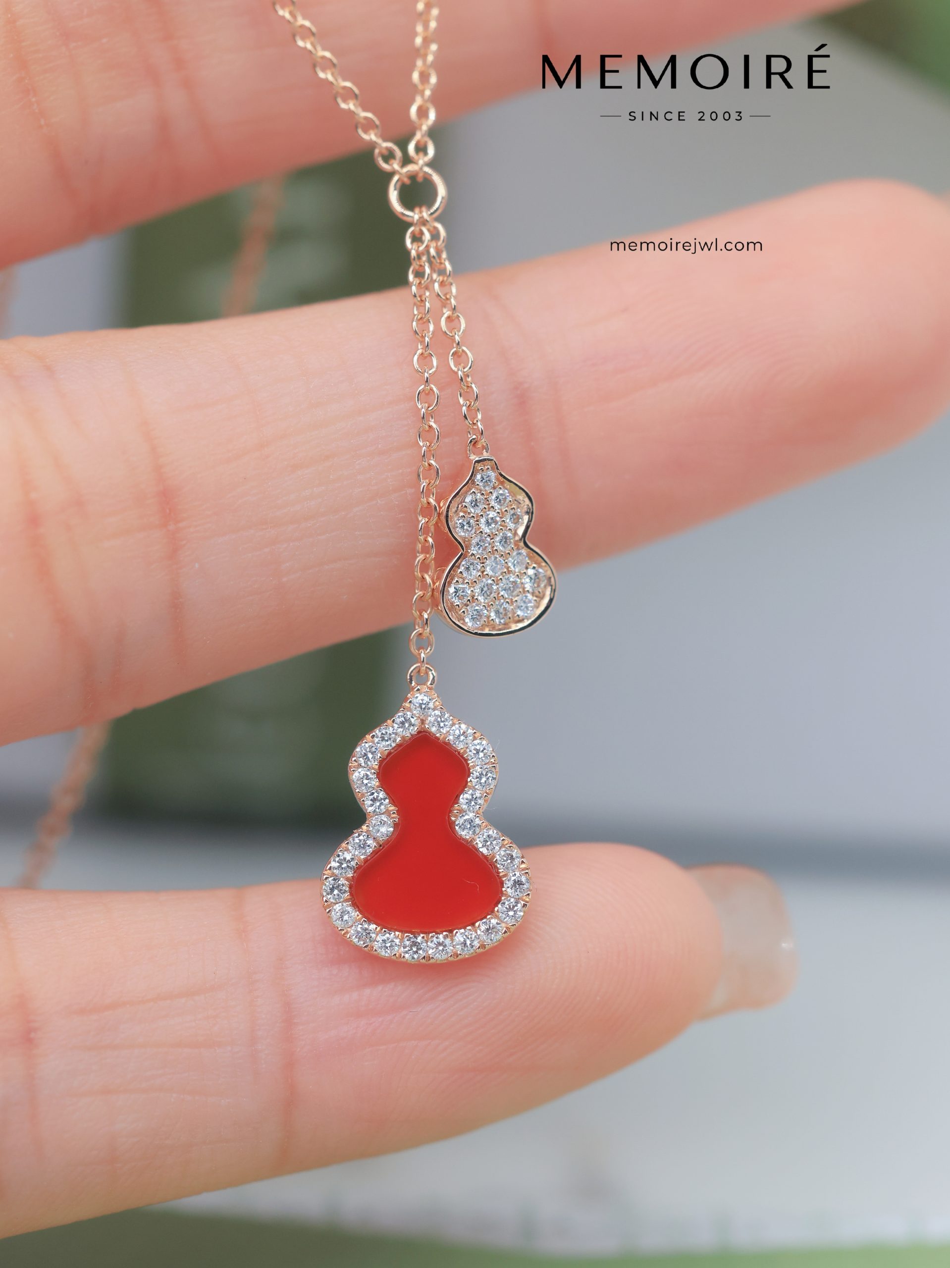 MEMOIRÉ Rose Gold Double Small Red Agate Gourd Necklace