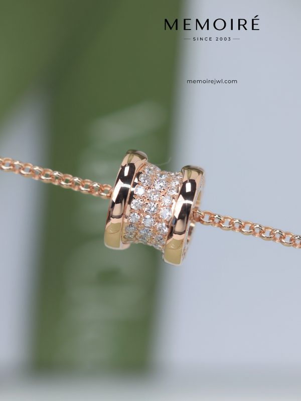 MÉMOIRÉ Pave Diamond Barrel 18K Rose Gold Pendant Necklace