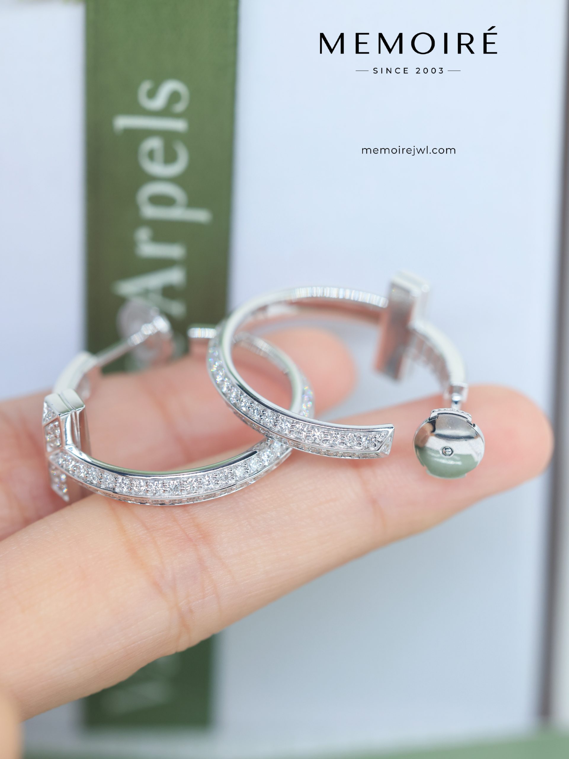 MEMOIRÉ Platinum Double T Full-Pave Diamond Hoop Earrings - Image 4