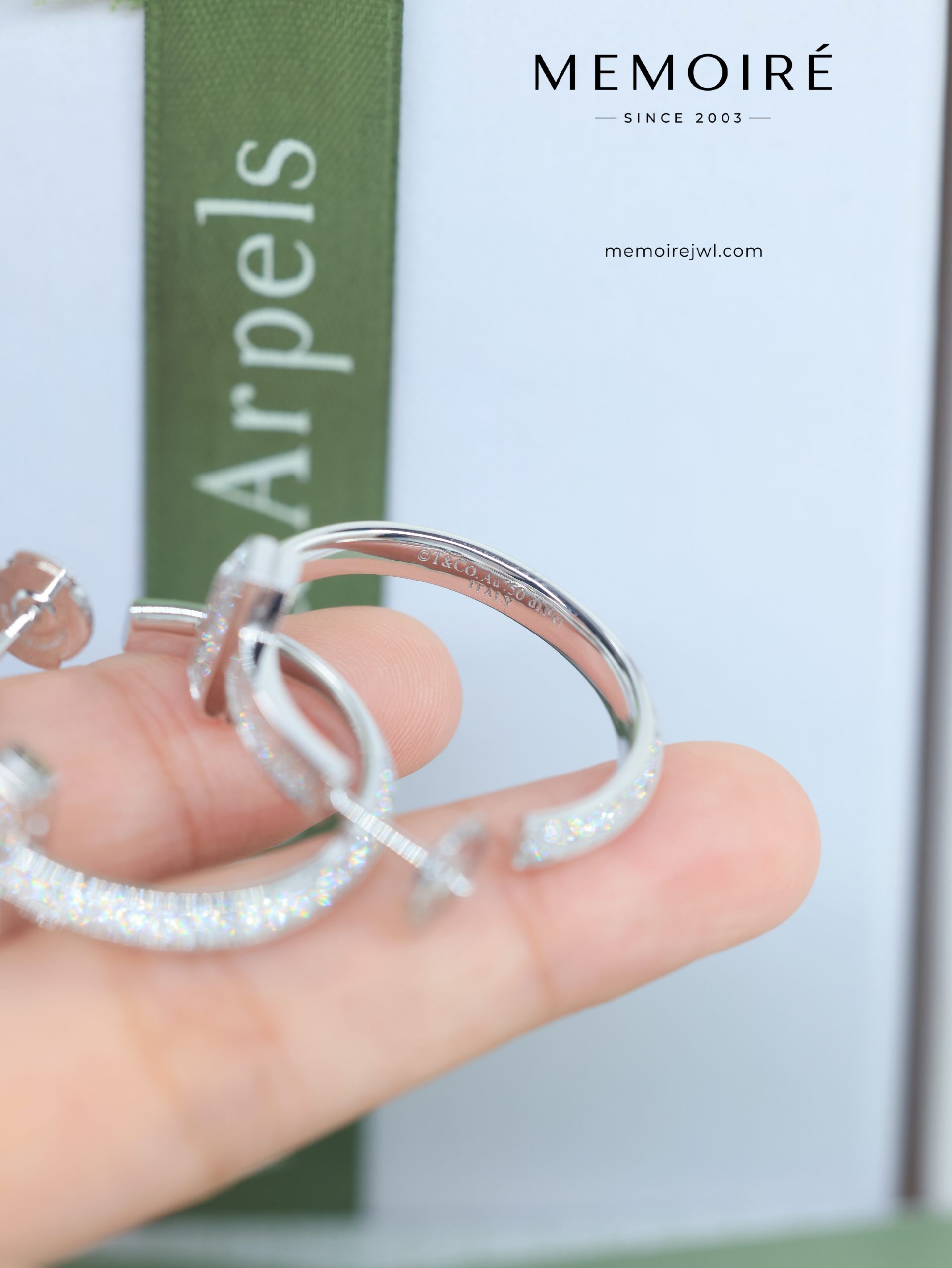 MEMOIRÉ Platinum Double T Full-Pave Diamond Hoop Earrings - Image 5