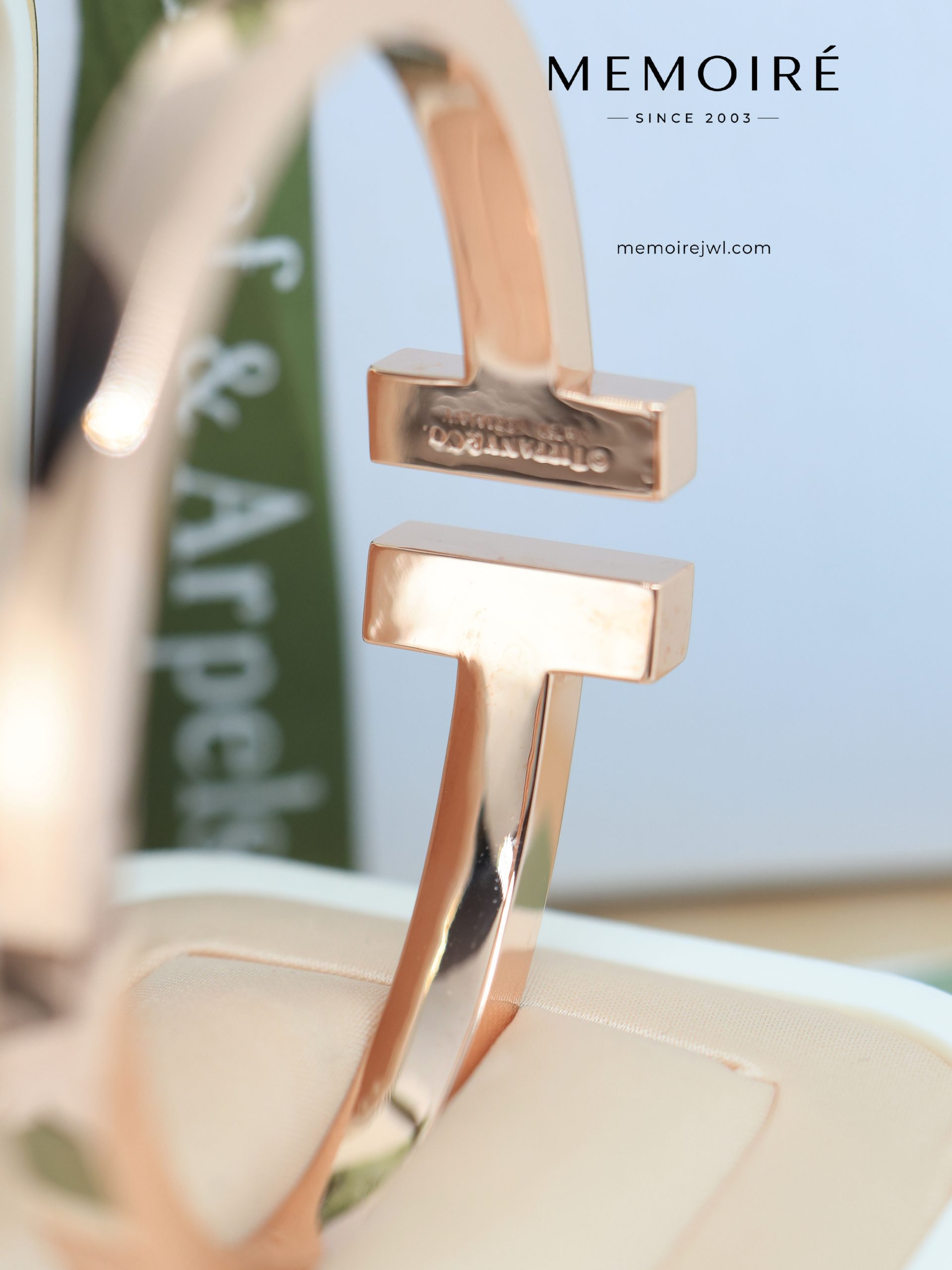 MEMOIRÉ Wide Full Pave Double T Cuff Bangle with Square Band in Rose Gold - Image 4