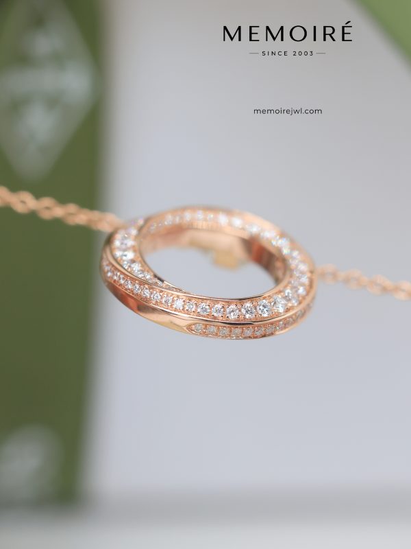MEMOIRÉ Rose Gold Full-Pave Diamond Ring Pendant Necklace