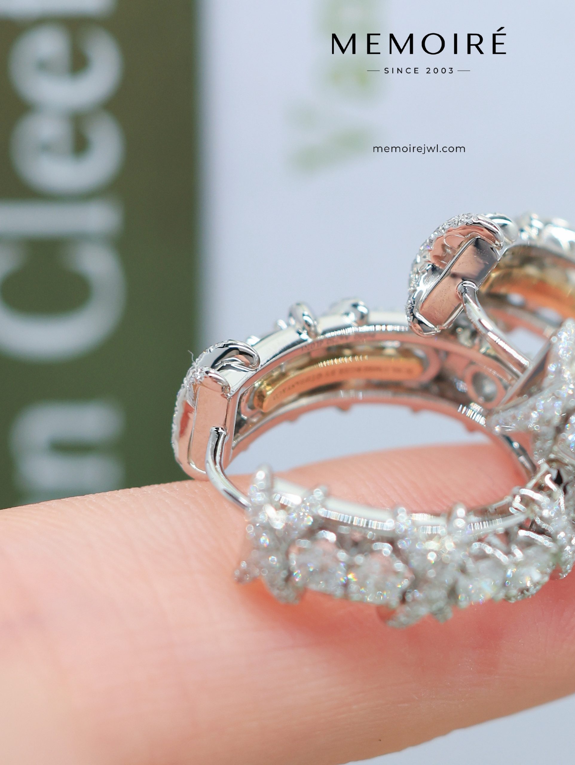 MEMOIRÉ Platinum Small Full-Pave 16-Stone Earrings - Image 3